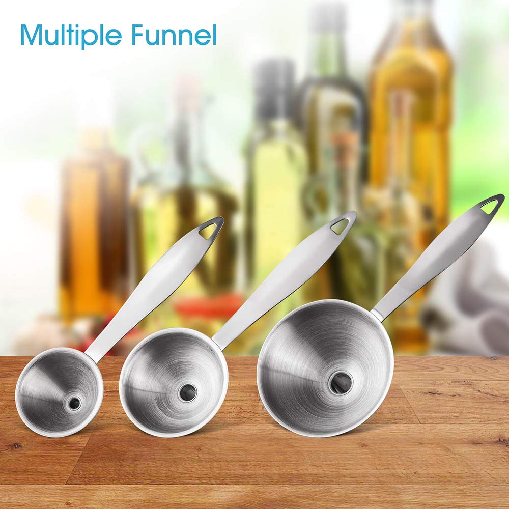 Premium 3-in-1 Stainless Steel Kitchen Funnel Set - Food Grade Metal Funnels for Bottles, Essential Oils, Spices & Liquids | Small, Mini & Medium Sizes for Cooking, Baking, DIY & Home Brewing