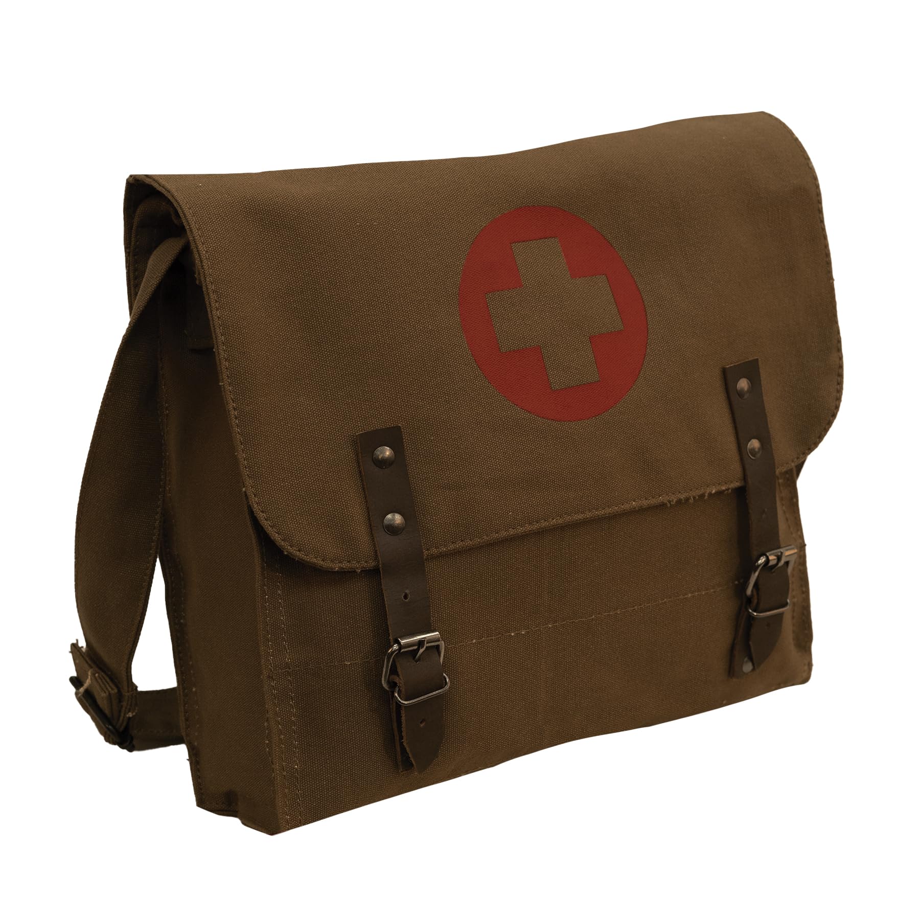 Vintage Rothco Medic Canvas Crossbody Bag with Cross - Durable Messenger Shoulder Bag for Men - Perfect for Travel, Hiking & Everyday Use