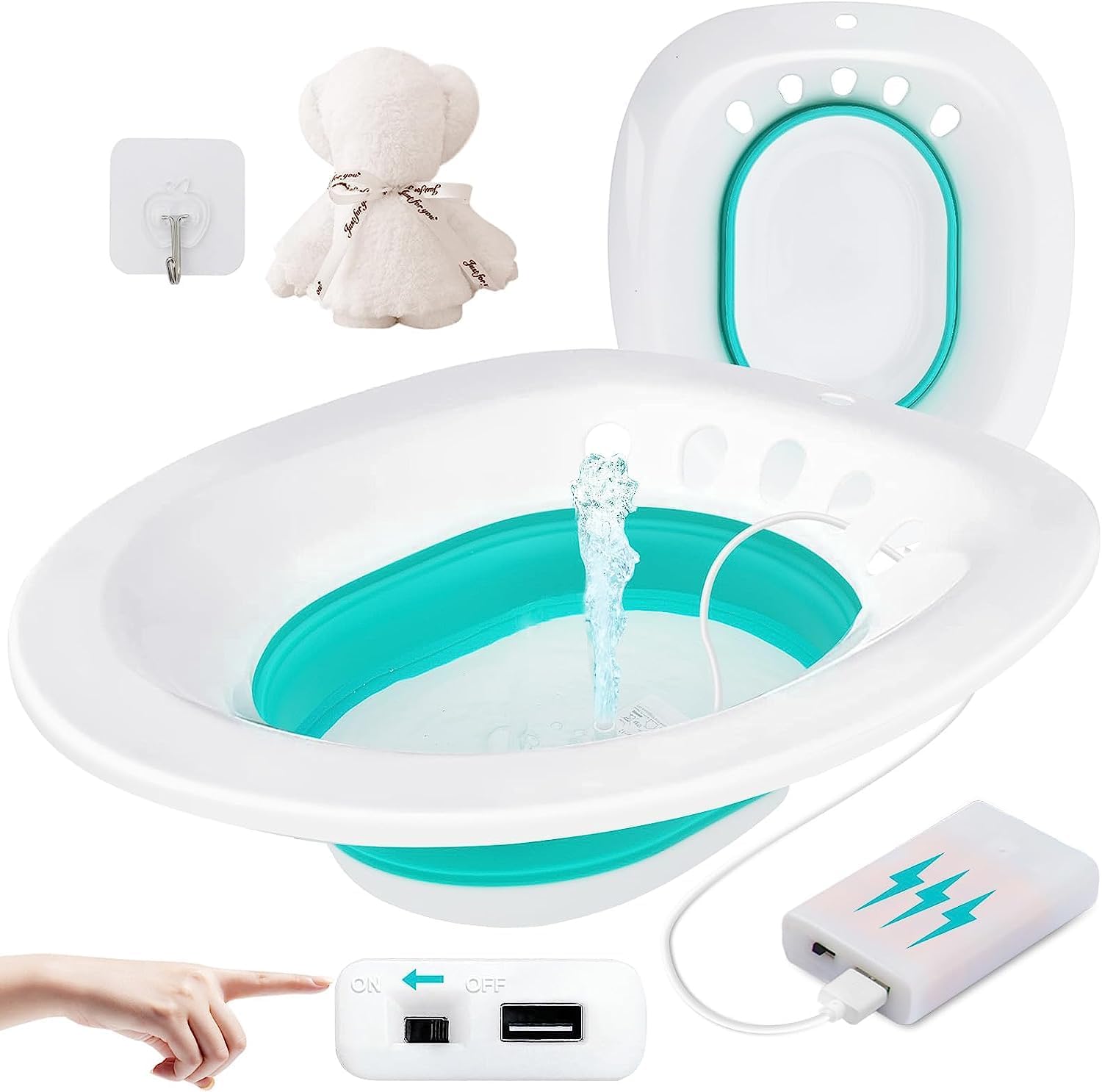Electric Sitz Bath for Hemorrhoids & Postpartum Care - Foldable, Universal Toilet Seat Fit with Automatic Flushing - Perfect for Women's Recovery & Hygiene at Home