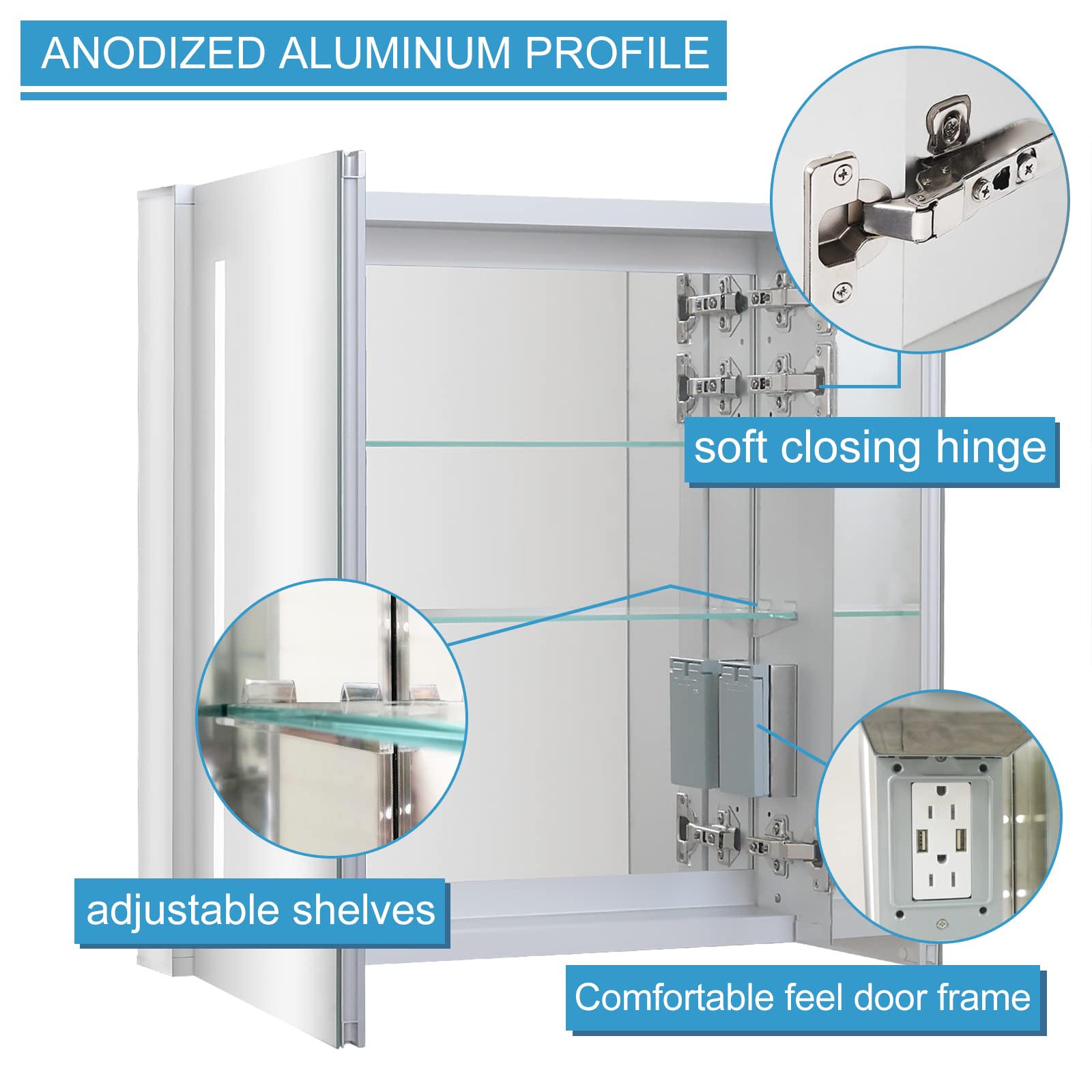 Premium LED Bathroom Mirror Medicine Cabinet with Defogger & Dimmable Lights - 24