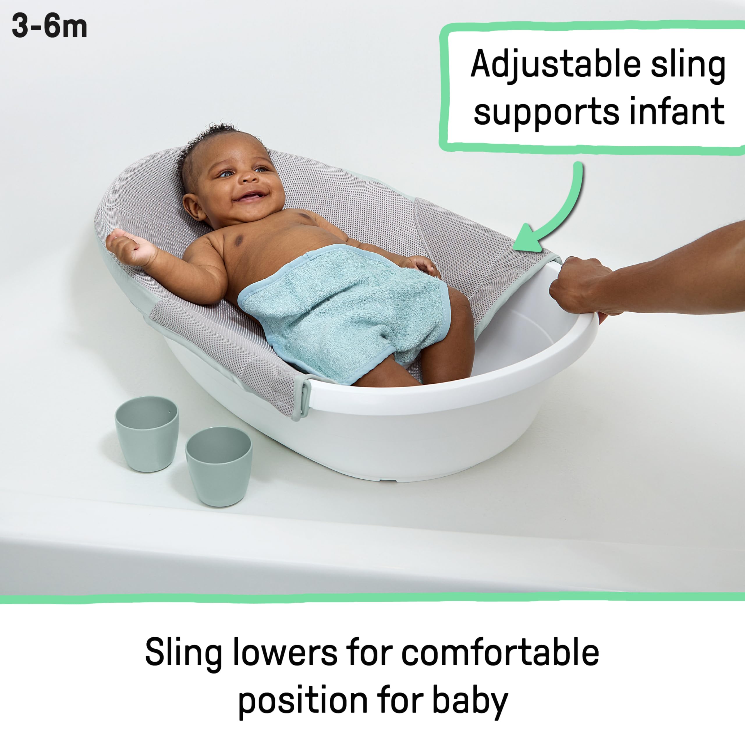 Ingenuity Room to Soak 4-in-1 Baby Bath Tub for Newborn to Toddler | Adjustable Sling & Supportive Seat | Includes 2 Pour & Rinse Cups | Easy Drain Plug | 0M+ | Perfect for Bath Time Safety & Comfort in Nursery or Travel