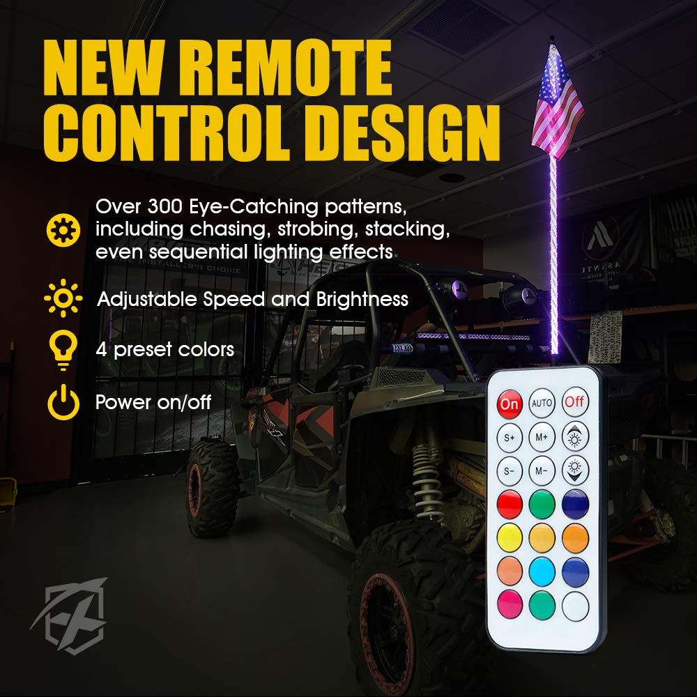 Xprite 4FT Spiral RGB LED Whip Light with RF Remote - Waterproof ATV/UTV Light Bar for Polaris RZR XP 1000, Can Am Maverick X3, Yamaha | Flag Dancing Chase Lights for Off-Road Adventures, Night Riding & Desert Racing