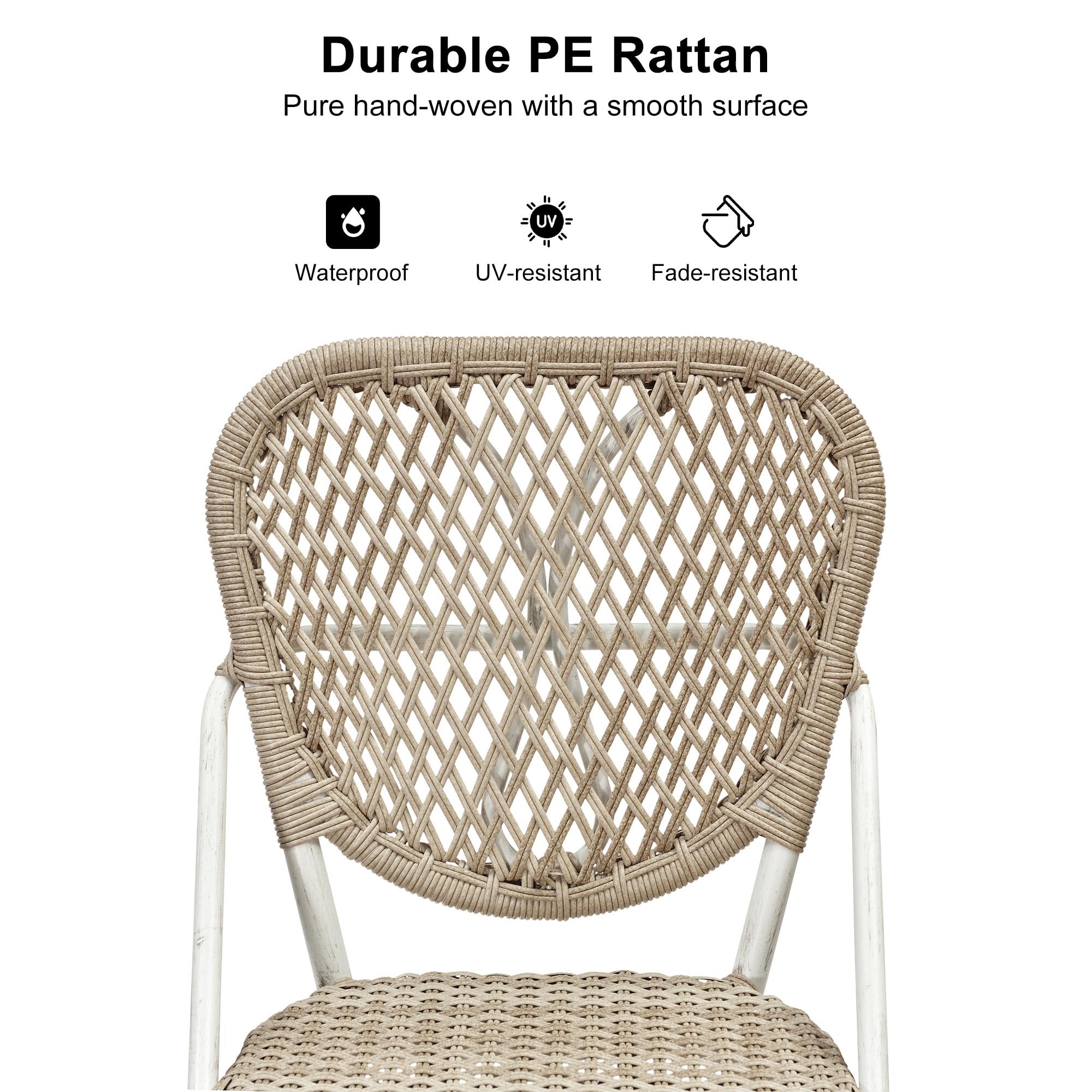 PURPLE LEAF French Counter Height Bar Stools Set of 4 - Rattan Aluminum Patio Barstools with Bamboo Pattern Finish & Back Support for Outdoor Kitchen Island, Poolside, Garden Bar - Light Beige | Perfect for Backyard Entertaining, Outdoor Dining & Lounge Areas