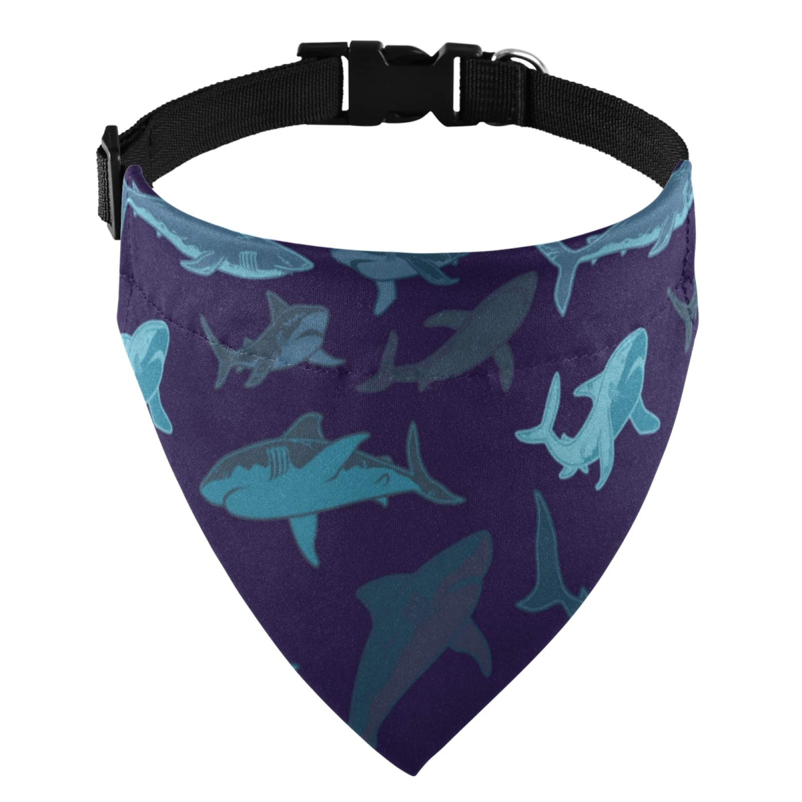 Shark Print Adjustable Dog Bandana Collar - Soft Triangle Scarf Bib for Small Medium Large Dogs & Cats - Perfect for Pet Costumes, Halloween, Parties & Daily Wear