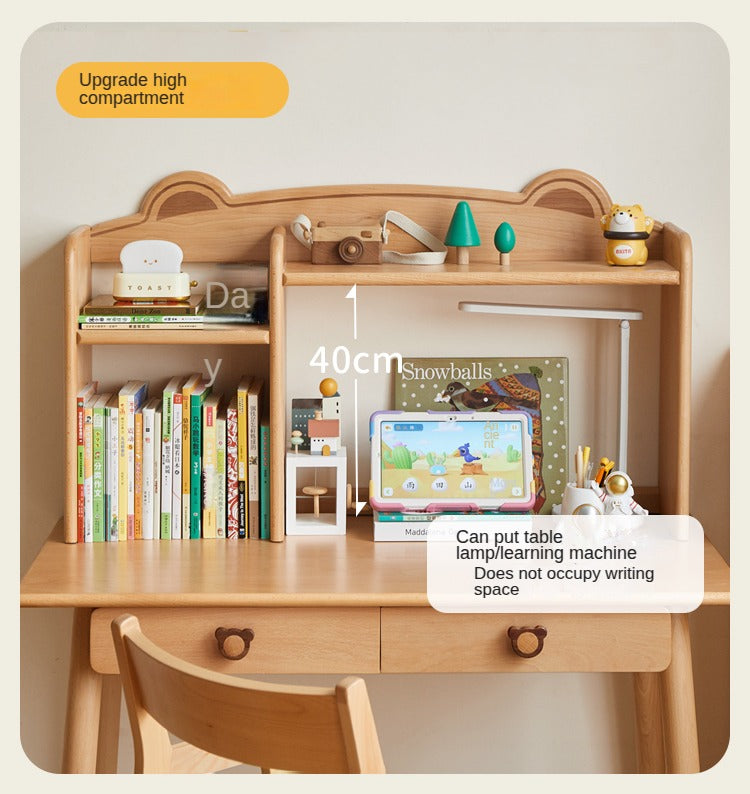 Solid Wood Kids Study Desk - Beech & Oak Wooden Children's Writing Table for Homework & Drawing | Perfect for Bedroom, Homeschool & Classroom Use