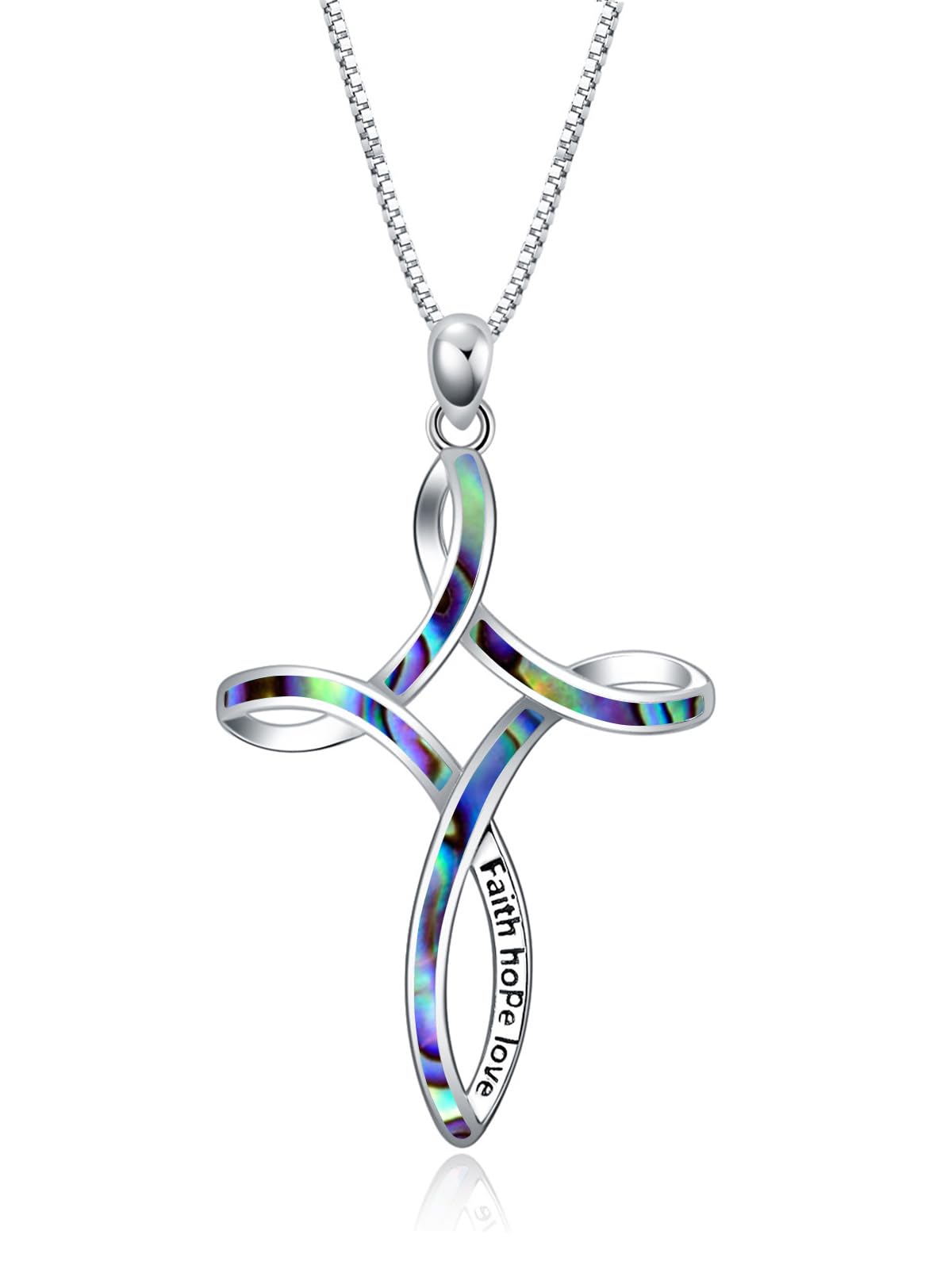 WINNICACA 925 Sterling Silver Opal Cross Necklace for Women - Celtic Knot Blue White Opal Pendant Jewelry, Christian Gift for Her, Wife, Mom, Daughter | Birthday, Baptism, Wedding, Christmas Gift Idea