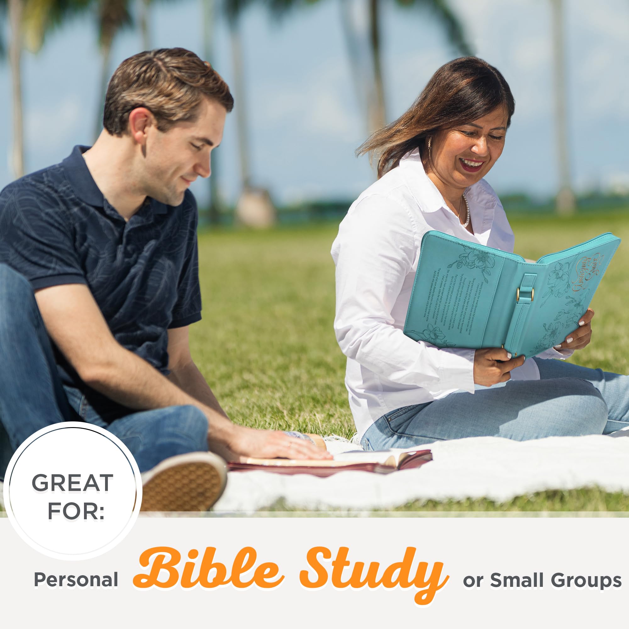 Christian Art Gifts Teal Floral Faux Leather Bible Cover with Handle & Zippered Pocket for Women - Medium Size, Perfect for Church, Bible Study & Travel | Inspirational 'Amazing Grace' Hymn Design