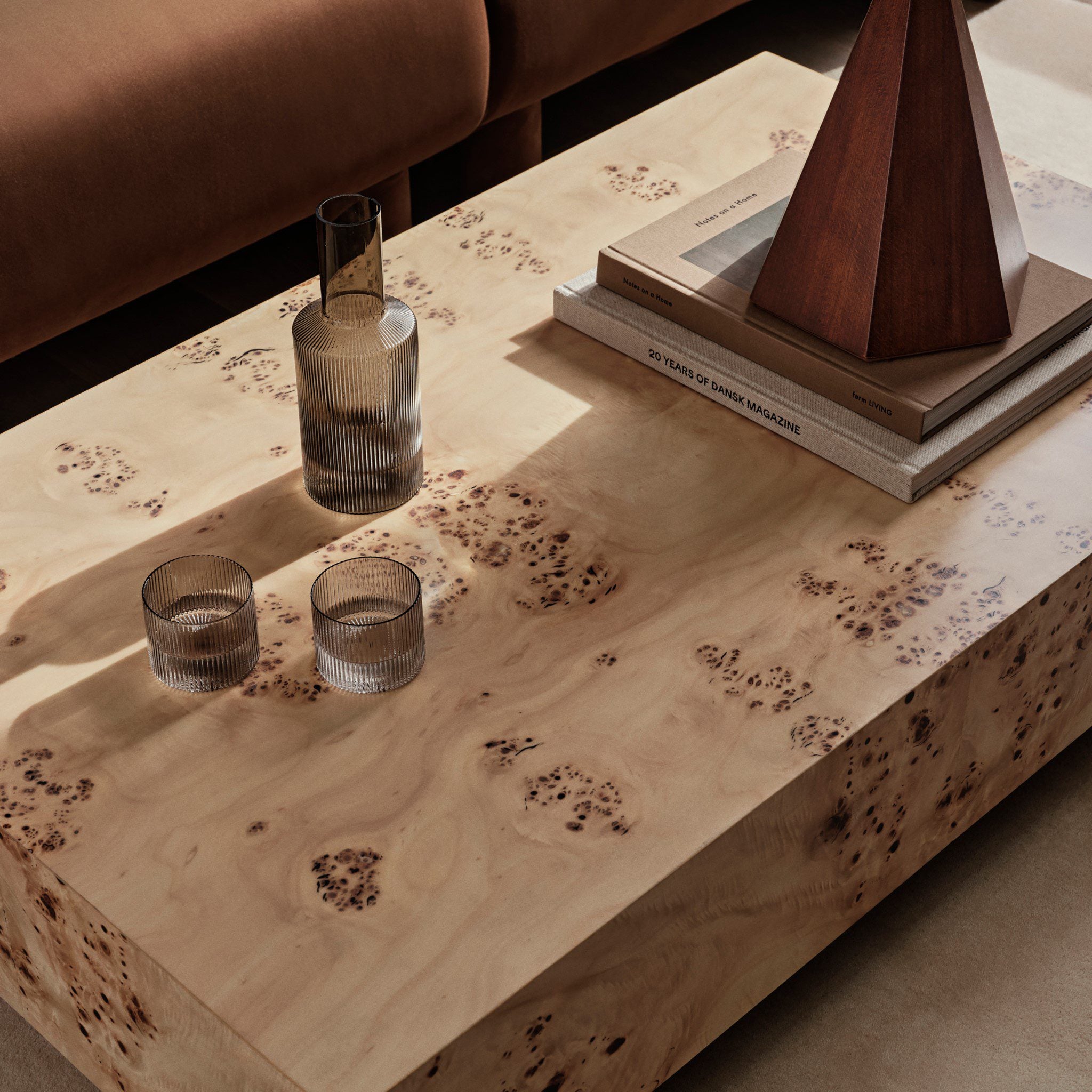 FERM LIVING Natural Burl Wood Coffee Table - Modern Scandinavian Living Room Furniture for Home Decor & Stylish Interior Design