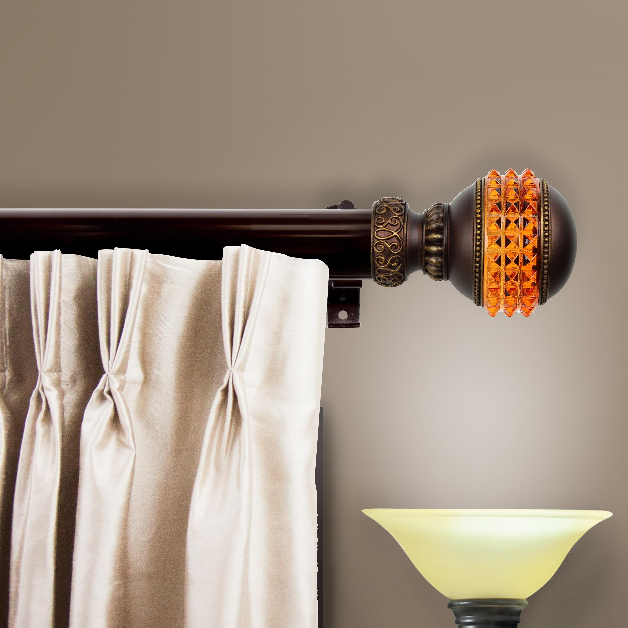 Sparkle Finial Decorative Traverse Curtain Rod with Sliders 48-84 Inch Adjustable Length - Cocoa Brown for Living Room, Bedroom & Window Treatments