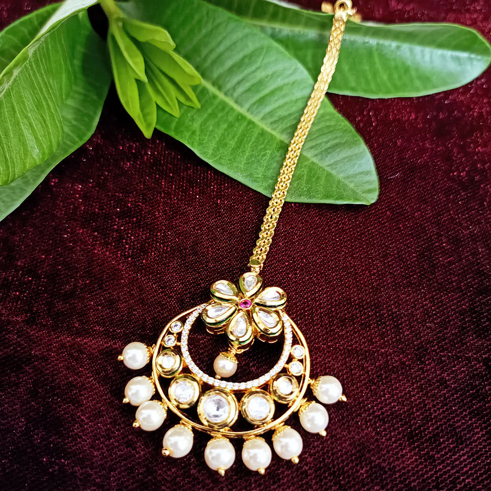 Exquisite Designer Gold Plated Royal Kundan Maang Tikka Headpiece (D40) for Weddings, Indian Bridal Jewelry & Special Occasions