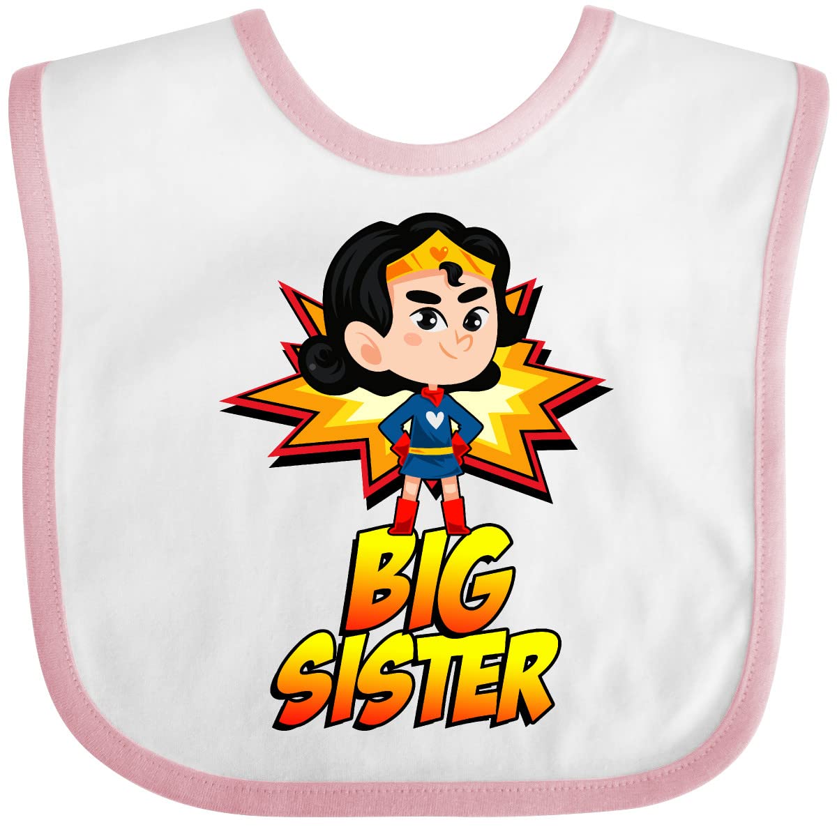 Inktastic Big Sister Superhero Baby Bib - Soft Cotton Bib for Toddlers & Infants - Cute Superhero Design for Big Sisters - Perfect for Feeding, Mealtime & Photo Shoots