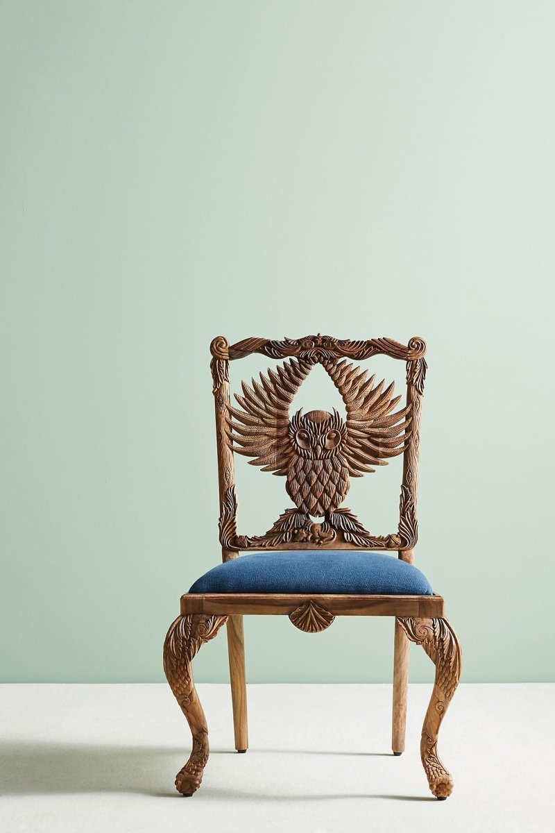 Hand Carved Wooden Owl Dining Chair - Unique Animal Menagerie Design - Perfect for Farmhouse, Rustic & Bohemian Home Decor