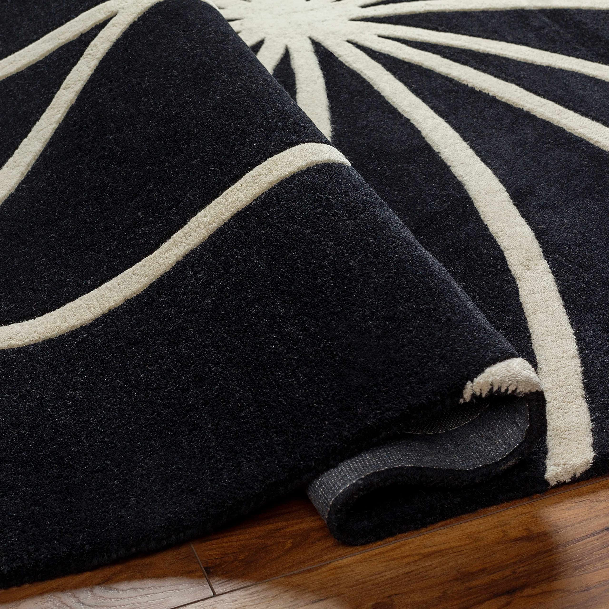 Hauteloom Harlem Wool Area Rug 6' x 9' - Soft Modern Black & Beige Living Room Rug - Non-Slip Bedroom Carpet for Cozy Home Decor | Perfect for Family Rooms, Dorm Spaces & Office Flooring