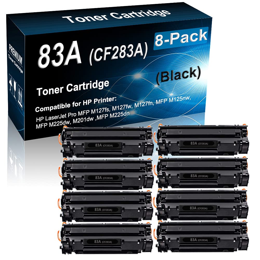 8-Pack High Yield Black 83A CF283A Compatible Toner Cartridge for HP Pro MFP M127fs/M127fw/M127fn/M125nw/M225dw/M201dw/M225dn Printers - 1,500 Pages - Ideal for Home Office & Small Business Printing Needs