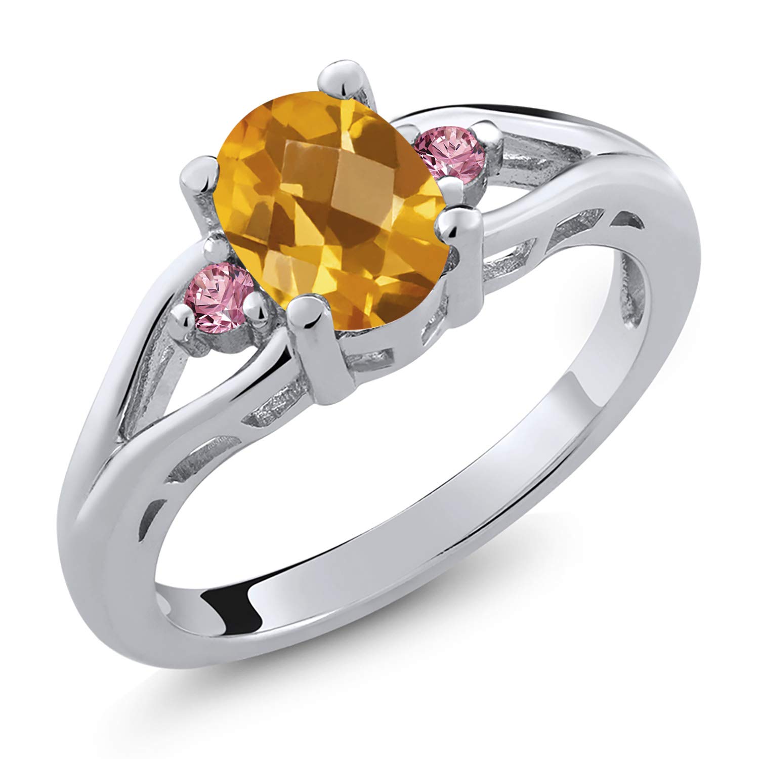 1.33 Ct Oval Checkerboard Yellow Citrine & Pink Lab-Grown Diamond 925 Sterling Silver Ring for Women | Elegant Birthstone Jewelry Gift for Anniversary, Engagement & Special Occasions