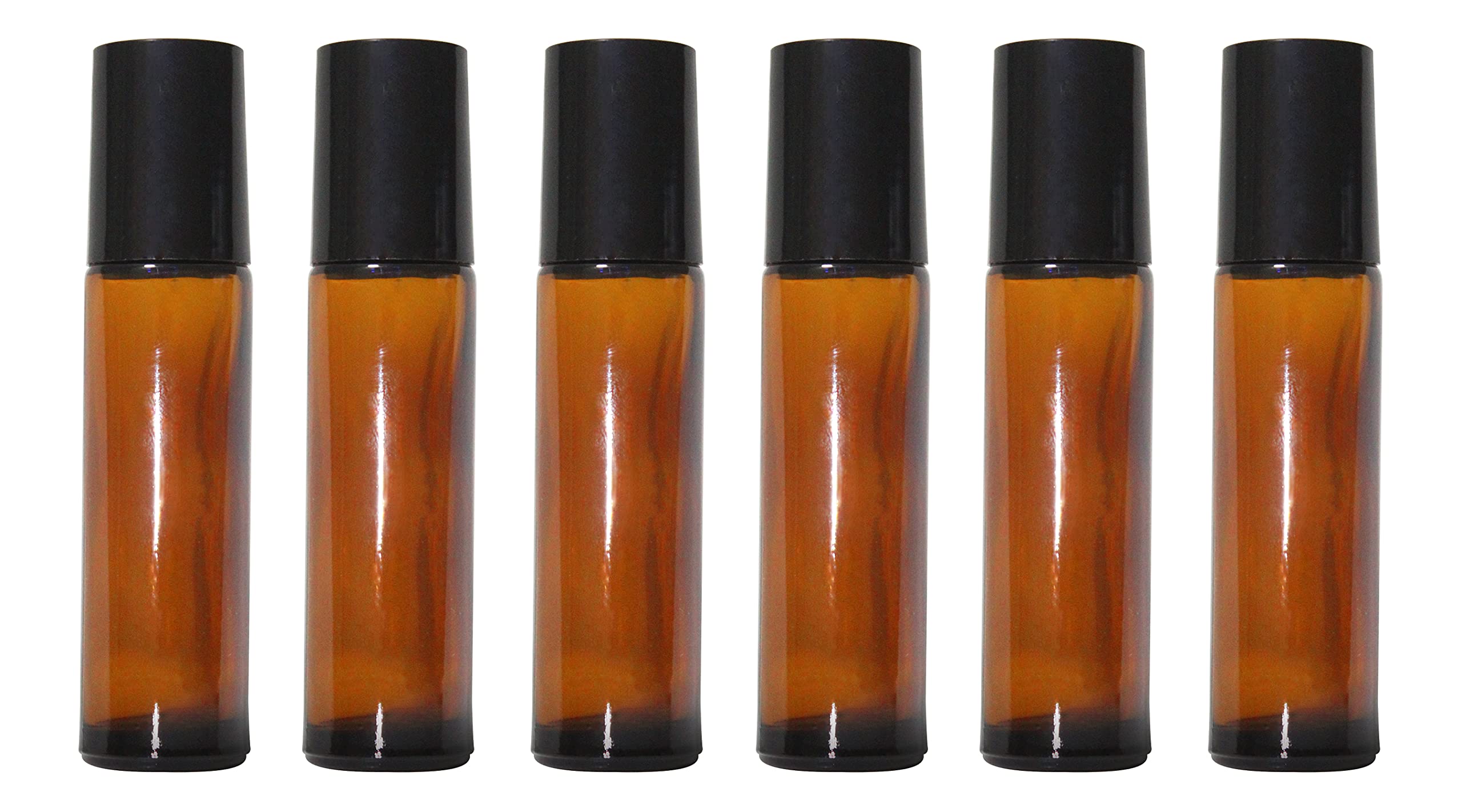 10ml Empty Amber Glass Roll On Bottles with Black Cap - Refillable Essential Oil Bottles, Perfume Roller Bottles | Eco-Friendly, Leakproof & Reusable (Pack of 6) for Aromatherapy, DIY Skincare & Travel