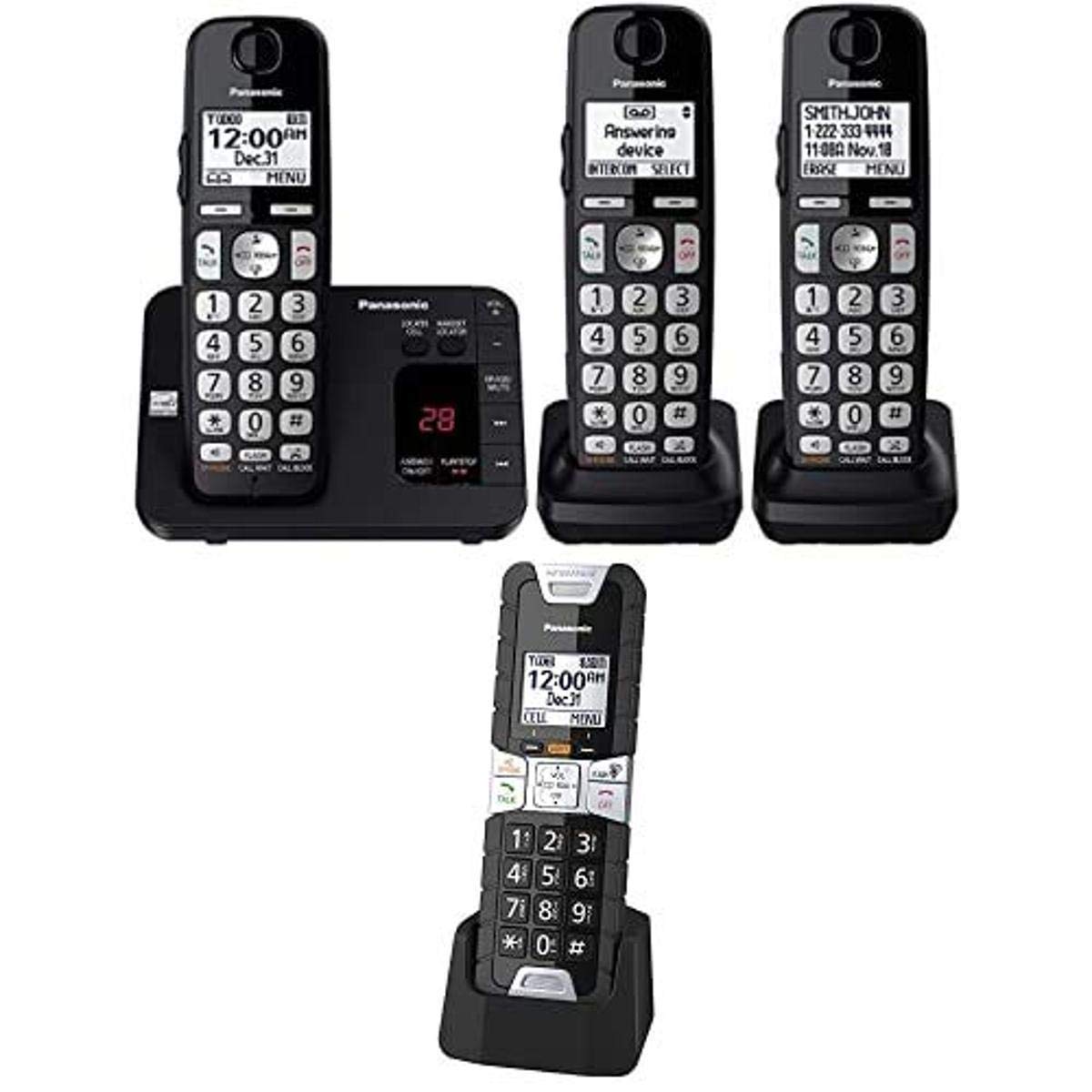 Panasonic KX-TGE433B DECT 6.0 Expandable Cordless Phone System with Answering Machine, Call Blocking & 3 Handsets - Includes KX-TGTA61B Rugged Handset for Home, Office or Business Use