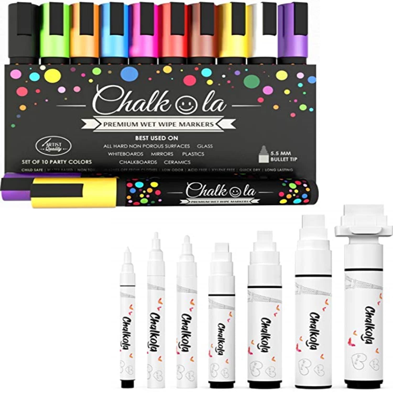 Vibrant Neon & White Chalk Markers - 10 Pack 6mm Neon + 7 White Variety Chalk Pens for Art, Signage & DIY Projects - Perfect for Restaurants, Cafes & Classroom Decor