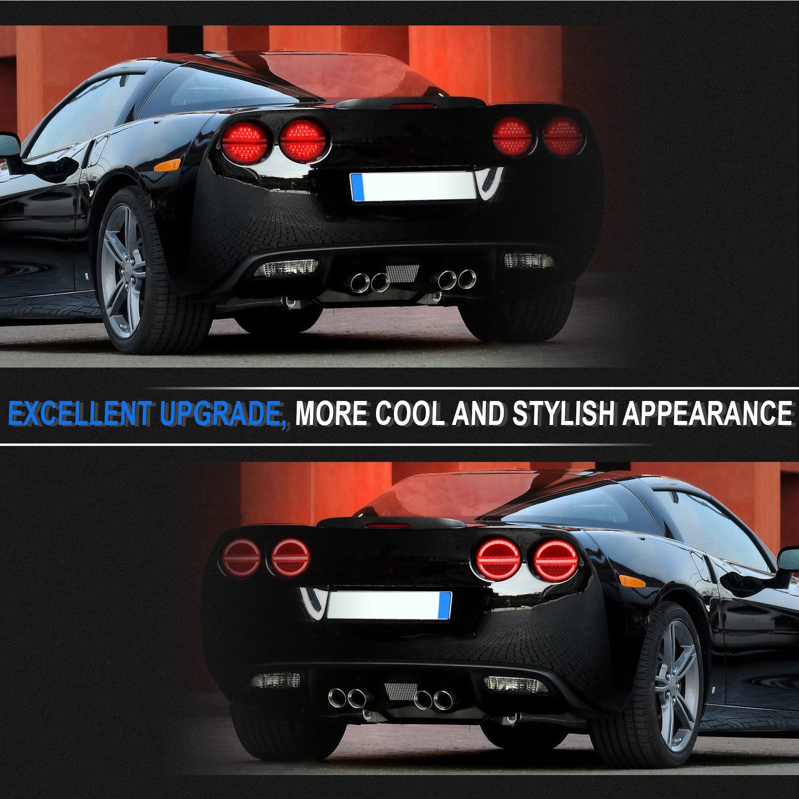 LED Halo Tail Lights for C6 Corvette 2005-2013 - Red Rear Brake Turn Signal Lamps with Halo Ring - Upgrade for Enhanced Visibility & Style (Perfect for Night Driving & Car Shows)