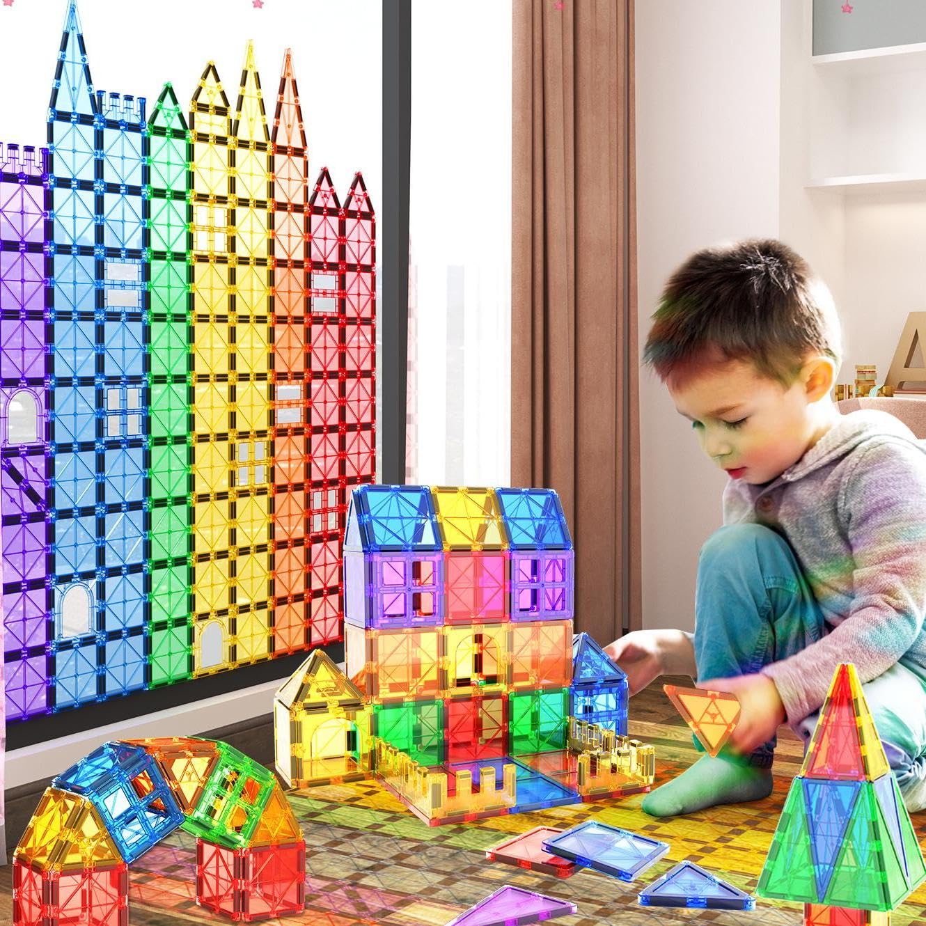STEM Magnetic Building Tiles for Kids Ages 3-8 | Educational Construction Toys for Boys & Girls | Creative Sensory Play for Toddlers | Perfect Birthday Gift for 3-8 Year Olds | Great for Classroom, Home Learning & Developmental Play