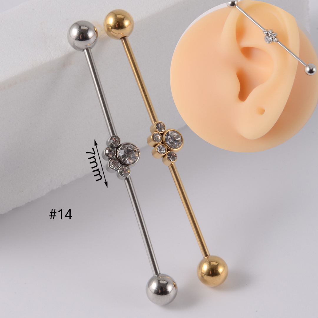 16G Gold & Silver Geometric Double Industrial Barbell Earring | DL2311 - Perfect for Cartilage Piercing, Helix, and Industrial Style Jewelry