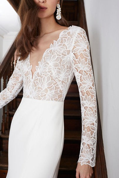 BHLDN Jenny Yoo Veda Gown - Elegant Wedding Dress for Bride, A-Line Lace Gown with Long Sleeves | Perfect for Church Ceremony, Garden Wedding & Formal Events