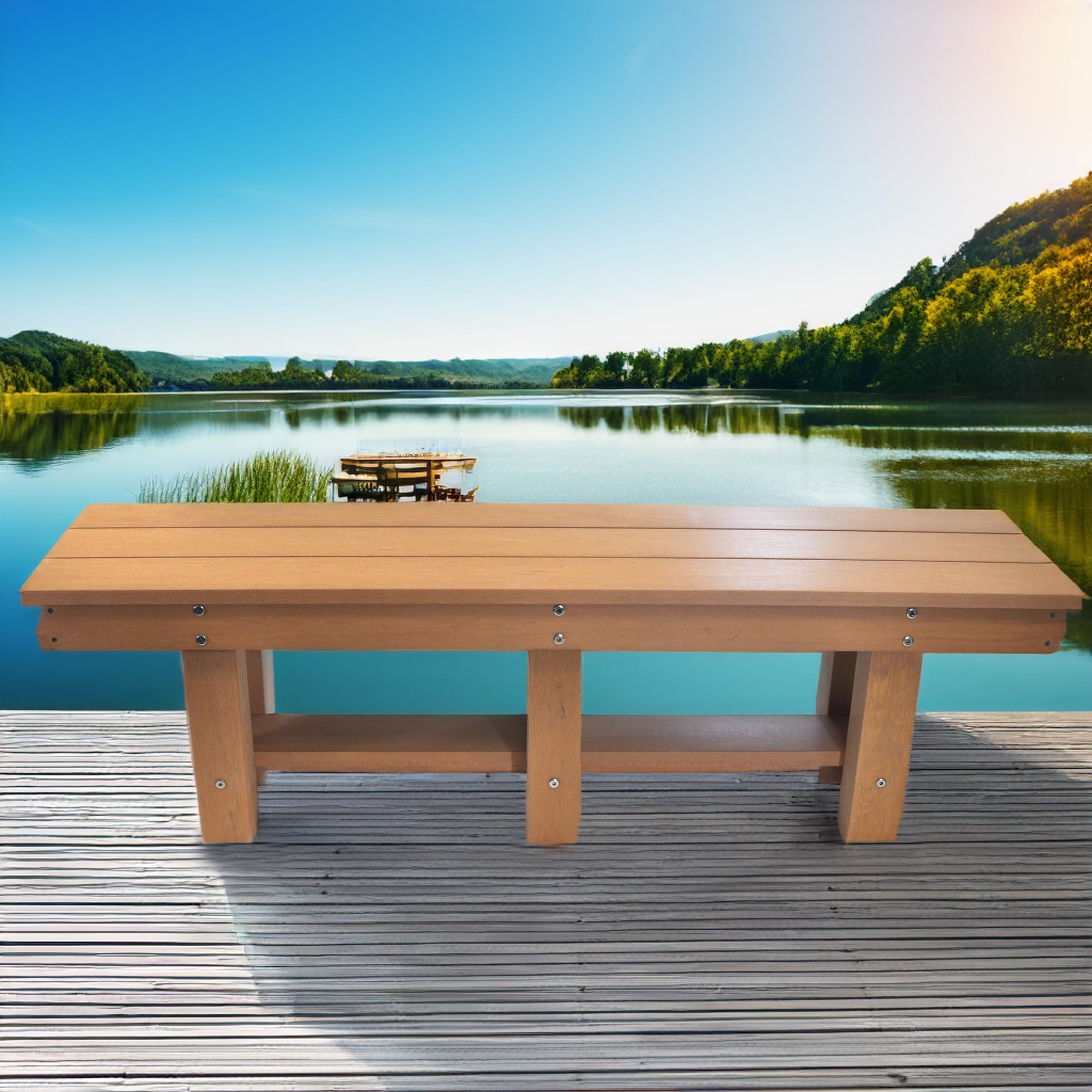 **Heavy Duty Outdoor Bench for Porch, Patio & Garden - 3-Seater All-Weather Durable Furniture with Real Wood Look - Perfect for Lawn, Deck or Entryway Decor**