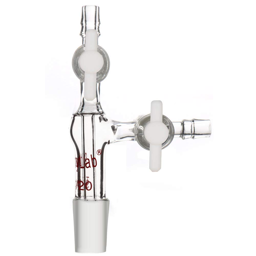 Stonylab Glass Vacuum Transfer Adapter - Borosilicate 3.3 Glass with PTFE Stopcocks & 14/20 Inner Joint for Chemistry Lab, Distillation & Essential Oil Extraction