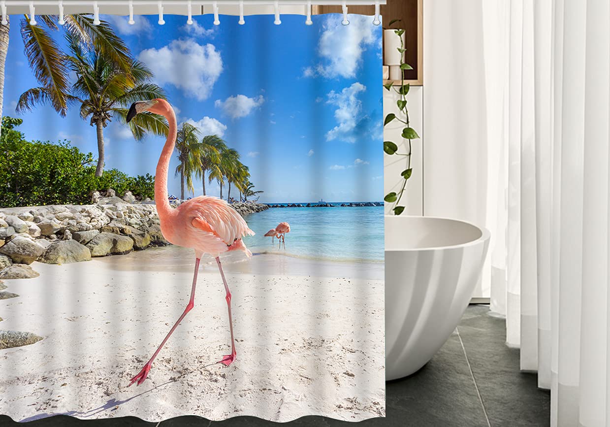 WONDERTIFY Flamingo Shower Curtain - Waterproof Beach Decor for Bathroom