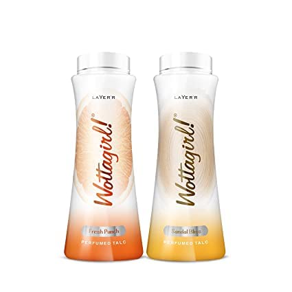 Layer'r Wottagirl Fresh Punch & Sandal Bliss Perfumed Talc for Women - 2 Pack (100g Each) | Refreshing Body Powder for Daily Use, Gym & Summer