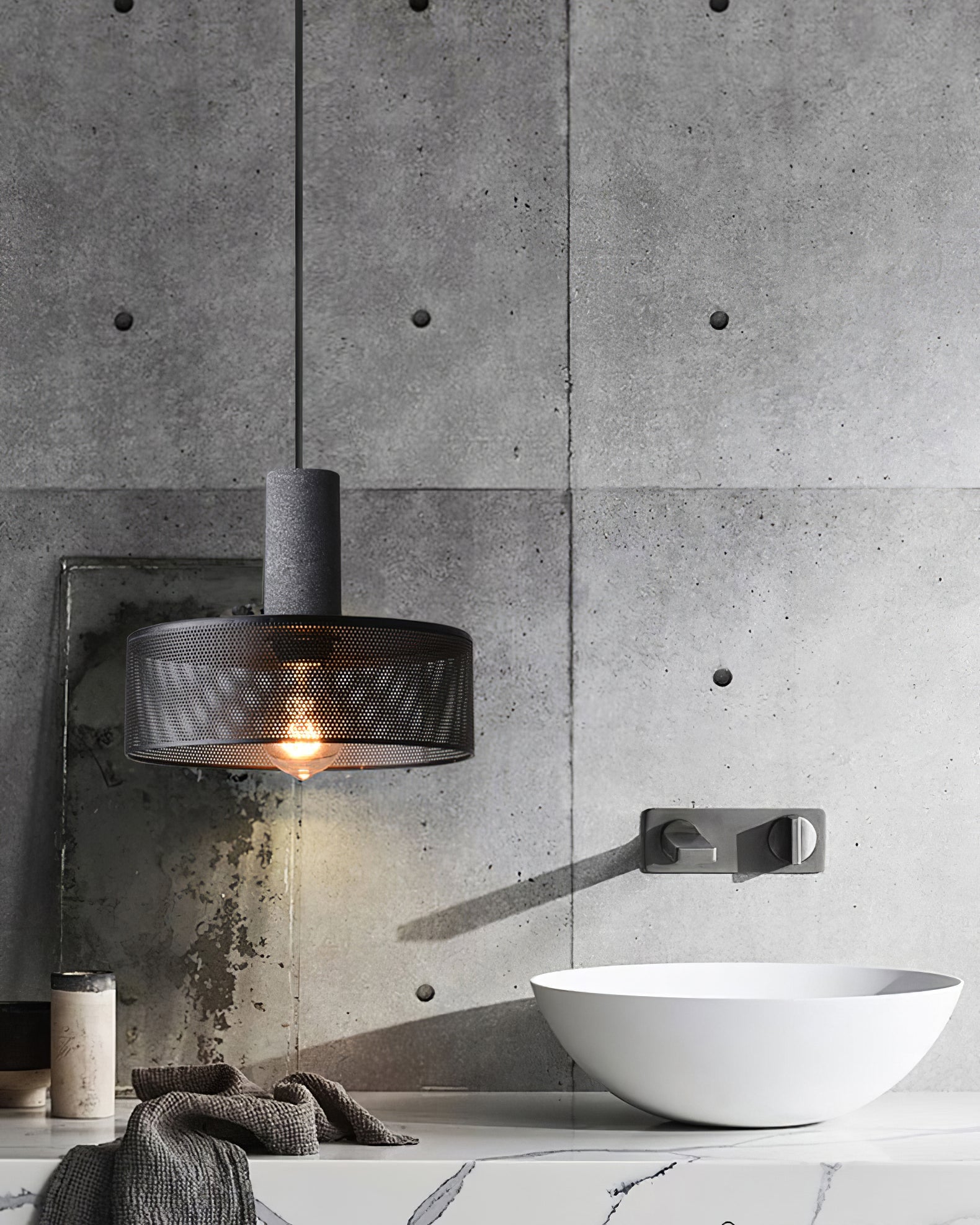 Modern Cement Mesh Pendant Light - Industrial Style Hanging Lamp for Kitchen Island, Dining Room & Living Room Decor