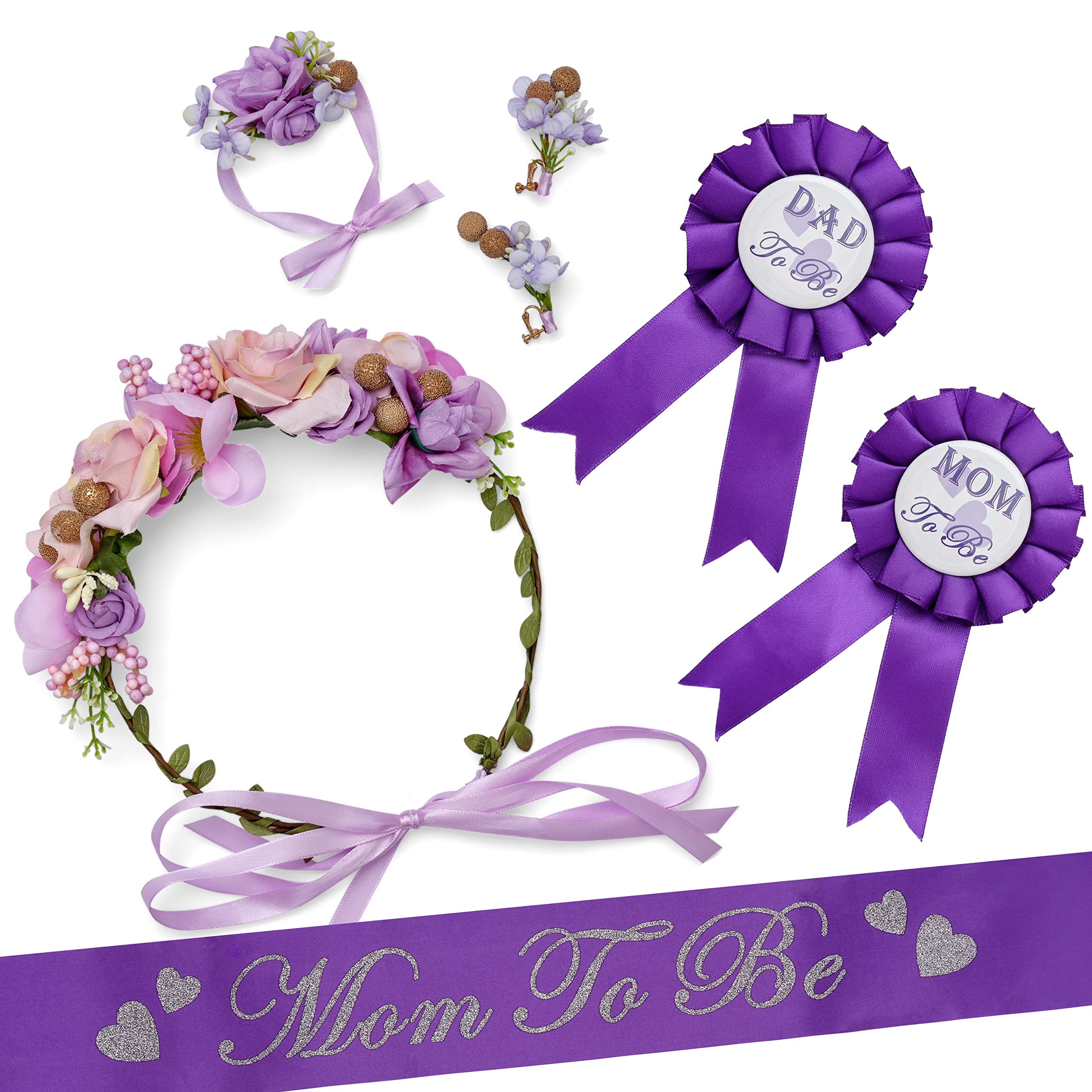 Mom to Be Baby Shower Gifts Set - Floral Crown, Sash & Pins for Parents to Be - Perfect for Baby Shower Decorations, Christmas Gifts & Party Favors - Ideal for Girls' Baby Showers & Gender Reveals