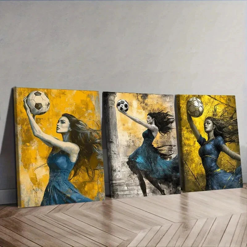 3-Piece Football Goddess Wall Art Set - Framed Canvas 40x60cm (16x24in) - High Quality Print - 100% Australian Made - Ready to Hang - Perfect for Sports Bars, Man Caves & Football Fan Bedrooms