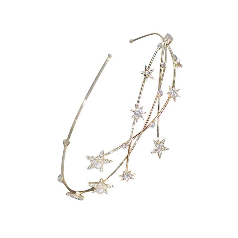 Uonlytech Elegant Pearl Crystal Star Headband for Women & Girls - Rhinestone Tiara Hair Accessory for Brides, Parties & Special Occasions | Korean-Inspired Alloy Hair Adornment