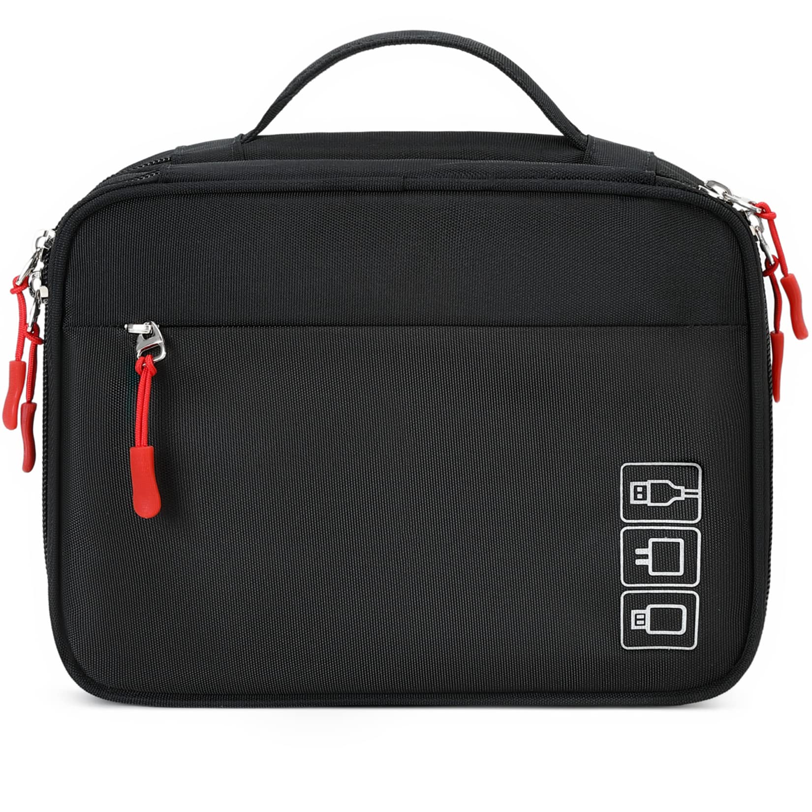 Portable Waterproof Travel Charger Cable Organizer Bag - Double Layer Electronics Storage Case for Hard Drives, Phones, USB Cables & SD Cards - Perfect for Travel, Office & Car Organization (Black)