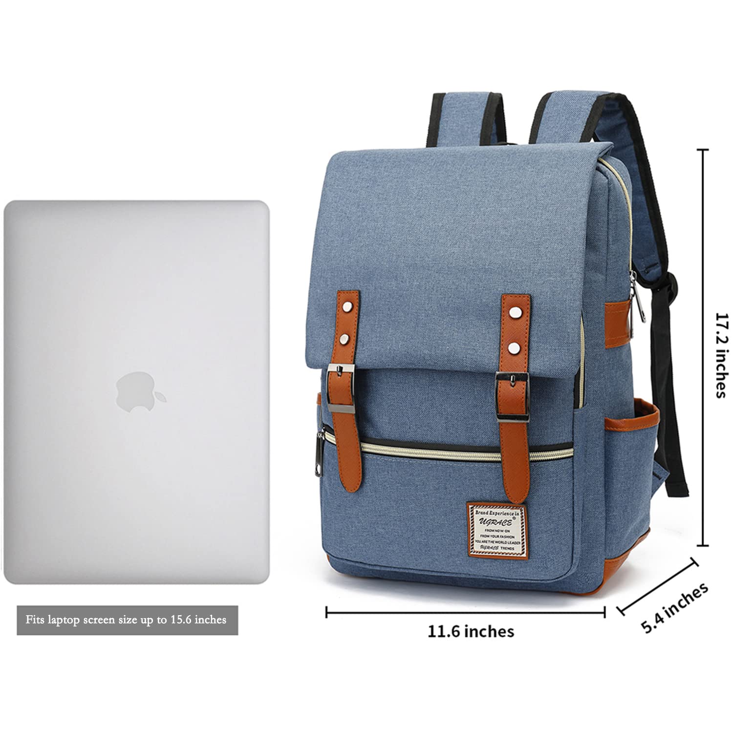 UGRACE Slim Business Laptop Backpack for Men & Women - Water Resistant 15.6 Inch Laptop Bag with USB Charging Port - Perfect for Office, College, Travel & Commuting (Blue)