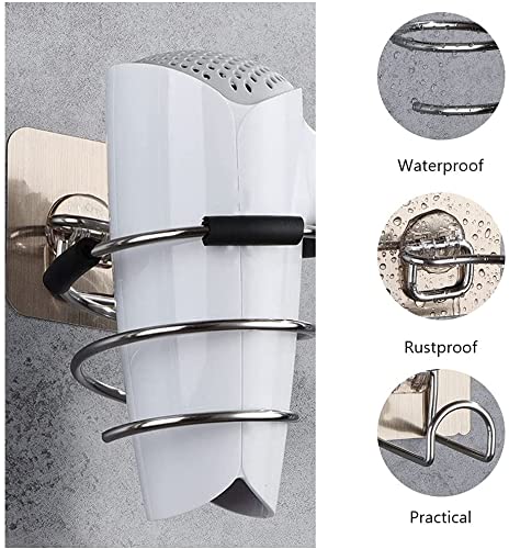 Stainless Steel Hair Dryer Holder Wall Mount - Blow Dryer Organizer Rack for Bathroom, Salon & Barber Shop - Space Saving Storage Shelf (Silver, Pack of 1) - Perfect for Home, Spa & Professional Use