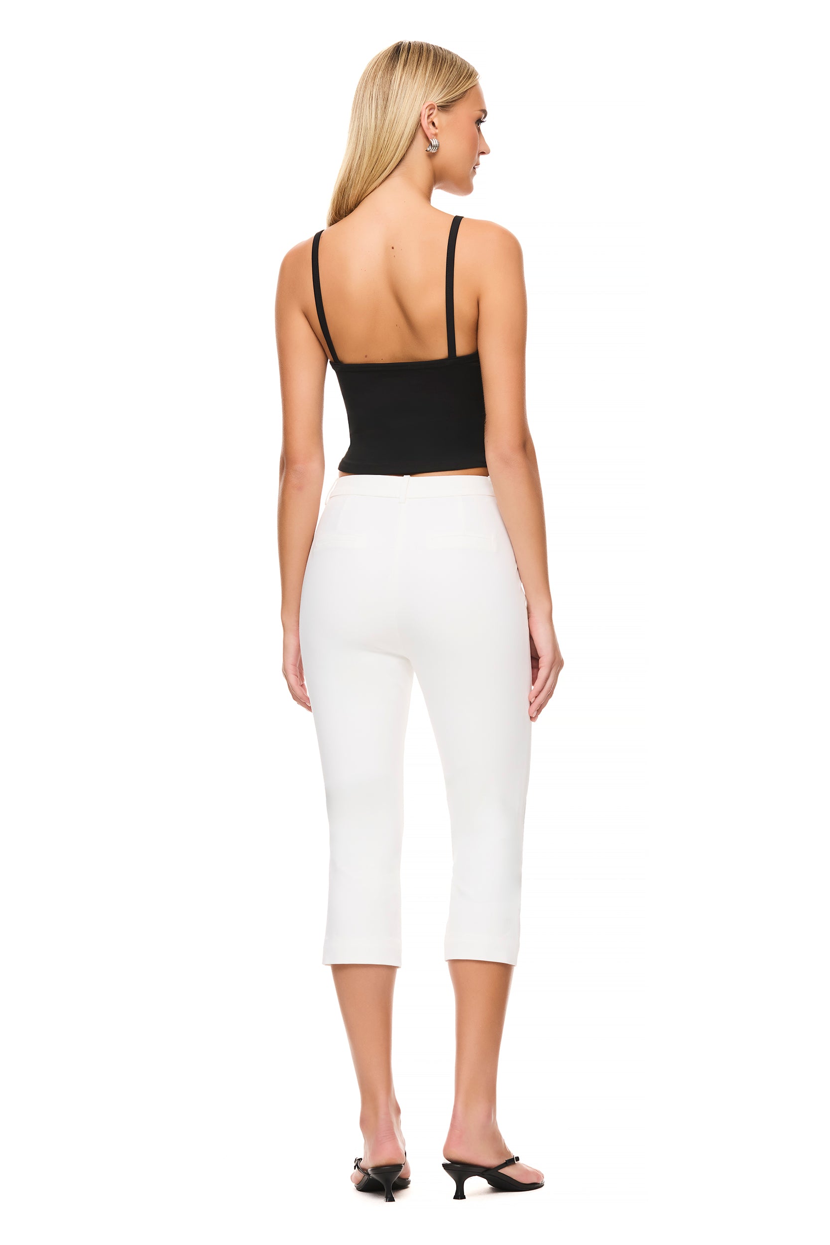 Dominique White Capri Pants for Women - High Waisted Summer Casual Stretch Pants | Perfect for Beach, Yoga, and Everyday Wear