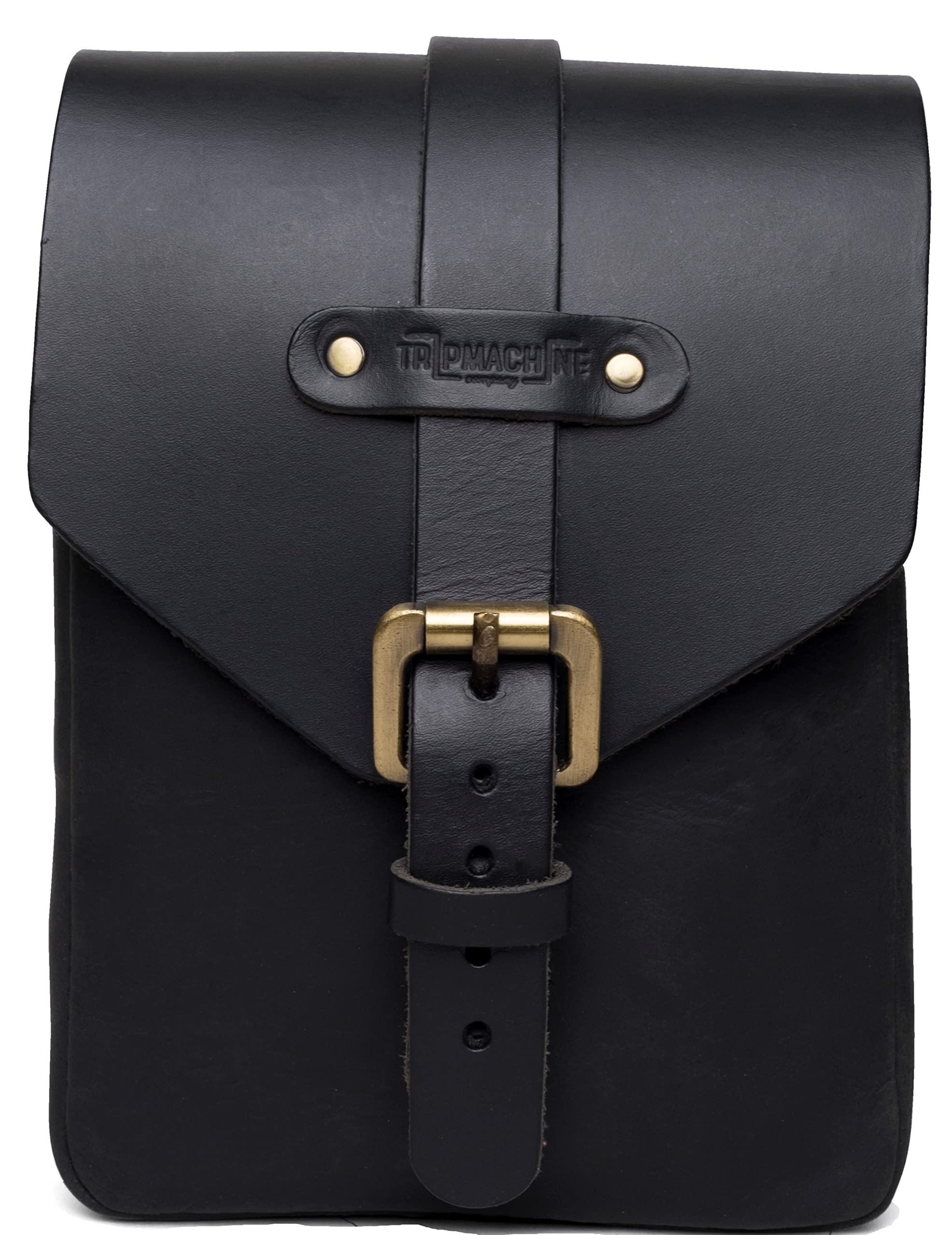 Genuine Leather Motorcycle Magnetic Tank Pouch by Trip Machine Co. - Waterproof Storage Bag for Phone, Wallet & Riding Essentials (Black) - Perfect for Harley, Cruiser & Touring Bikes