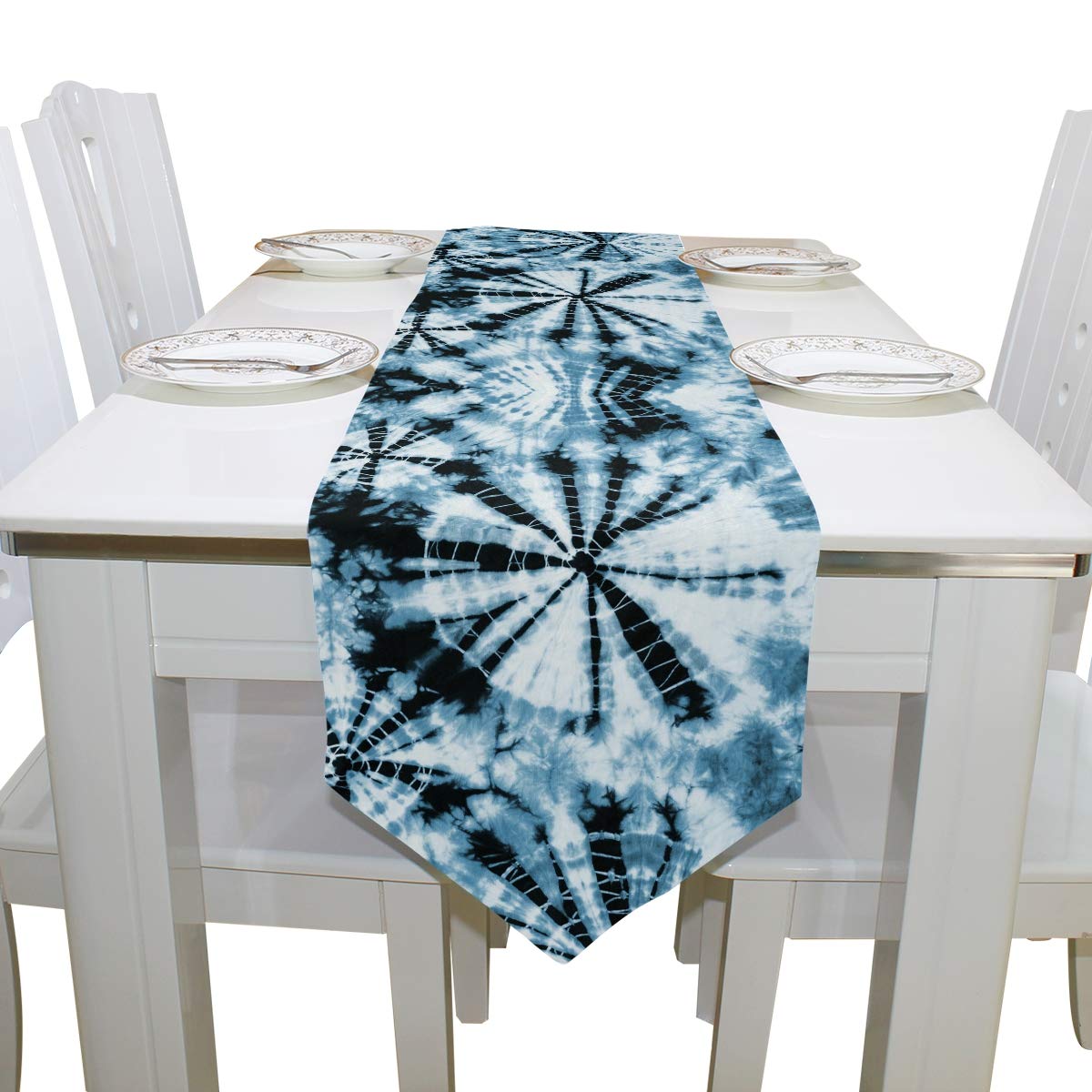 AUUXVA 13x70 Inches Long Table Runner - Abstract Swirl Tie Dye Pattern Polyester Tablecloth for Dining Table, Coffee Table, Kitchen - Perfect for Home Decor, Parties, Banquets & Holiday Decorations