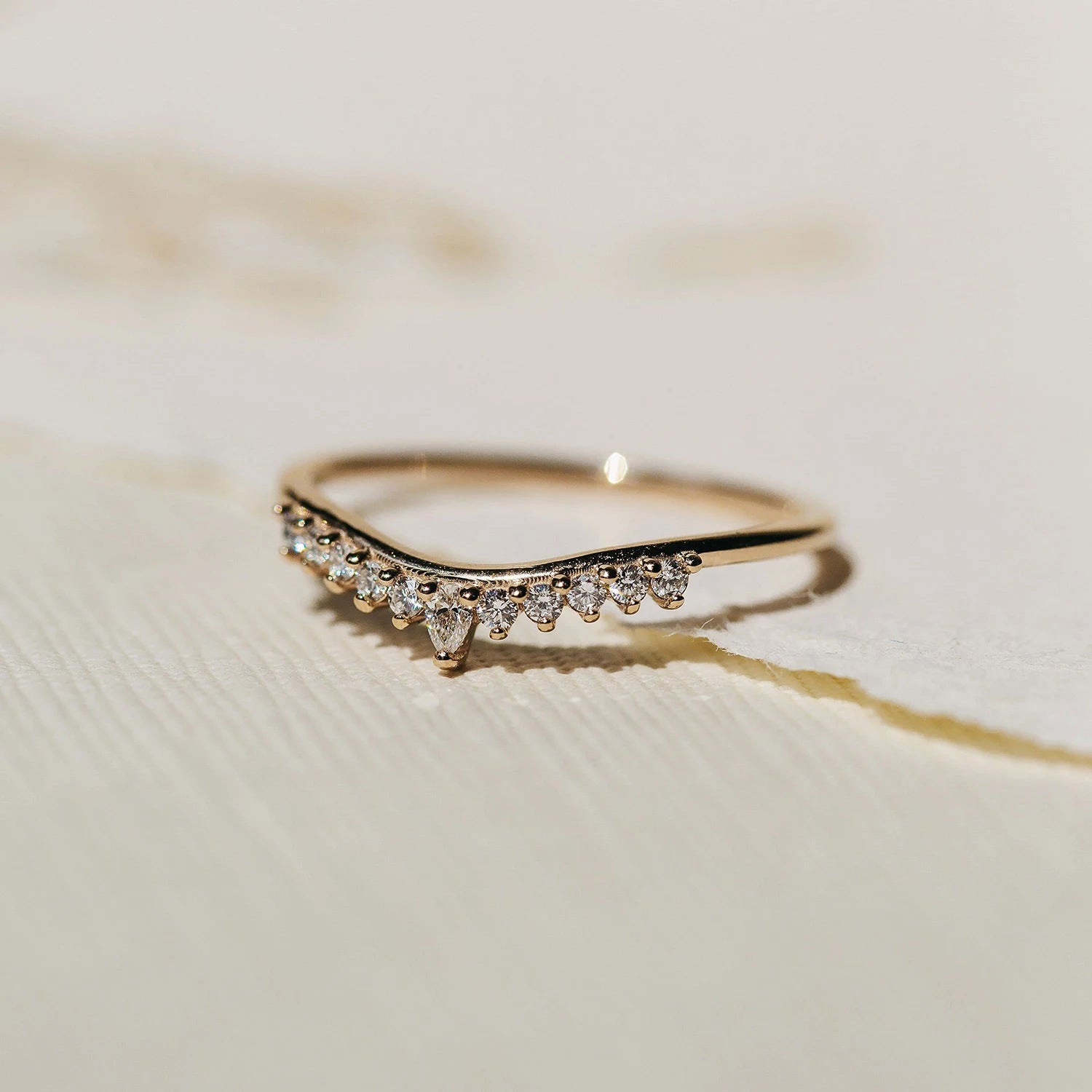 14K Yellow Gold Sunbeam Ring with White Diamonds - Elegant Jewelry for Weddings, Anniversaries & Special Occasions