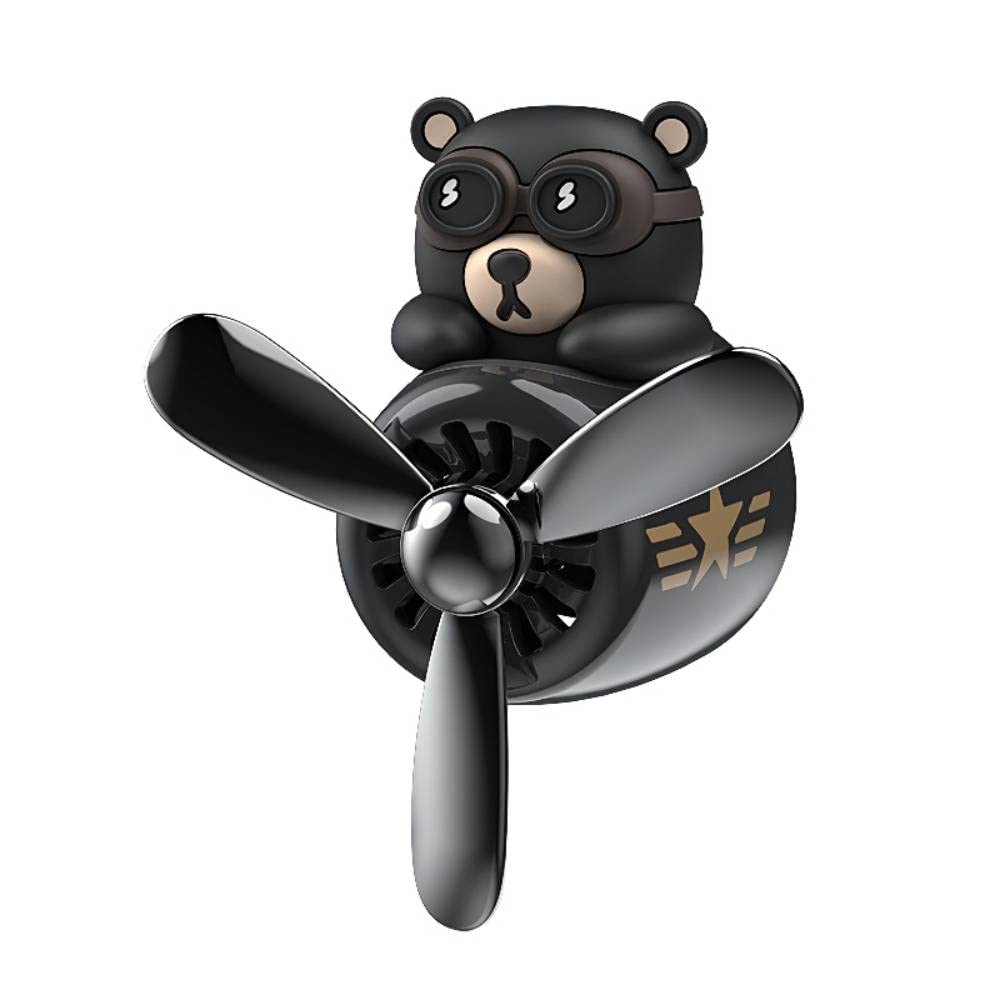 Cute Cartoon Bear Pilot Car Air Freshener - Creative Spinning Propeller Fan for Car Vent - Funny Automotive Air Outlet Decor for Sedan, SUV & Truck - Perfect Car Accessory Gift for Men & Women