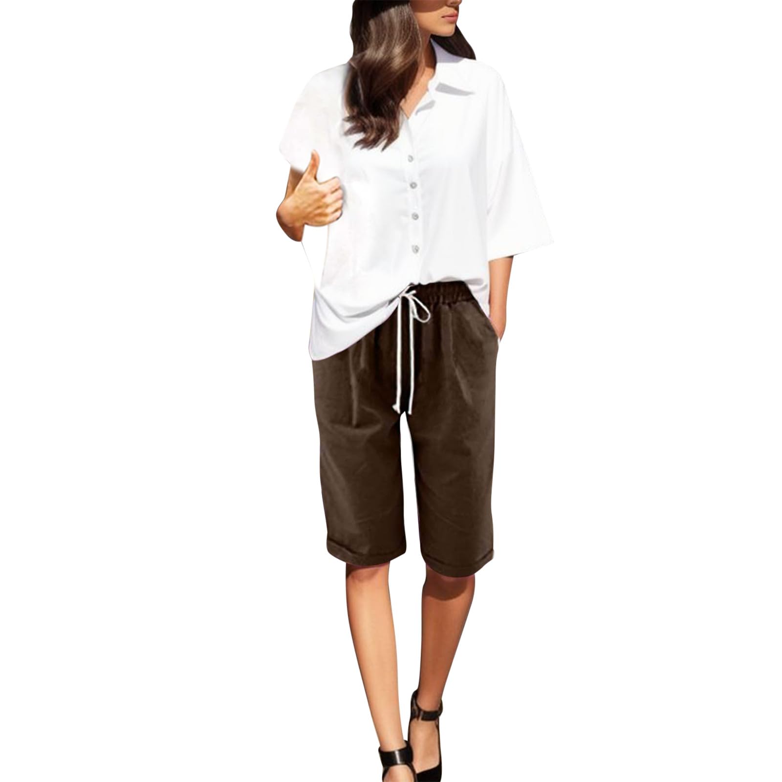 Women's Plus Size Bermuda Shorts - Elastic Waist & Drawstring for Casual Wear