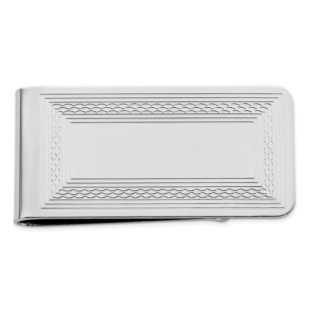 Polished Silver Plated Rhodium Money Clip for Men - 50x25mm Wide Elegant Border Design - Perfect for Gifts, Weddings & Everyday Cash Organization
