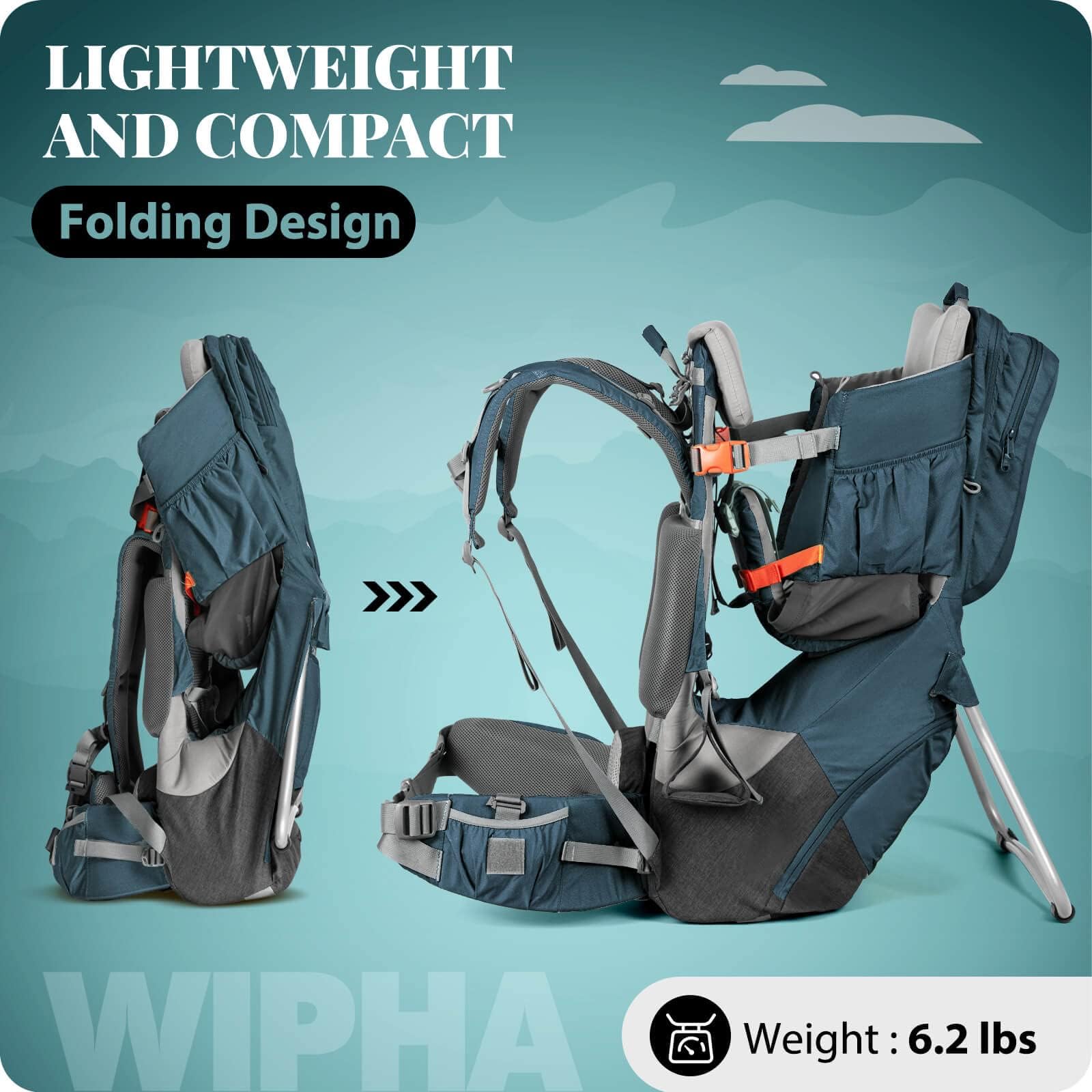 WIPHA Upgraded Ergonomic Baby Backpack Carrier - Lightweight Hiking Carrier with Safety Seat & Large Capacity for Toddlers - Perfect for Outdoor Adventures, Travel & Daily Use