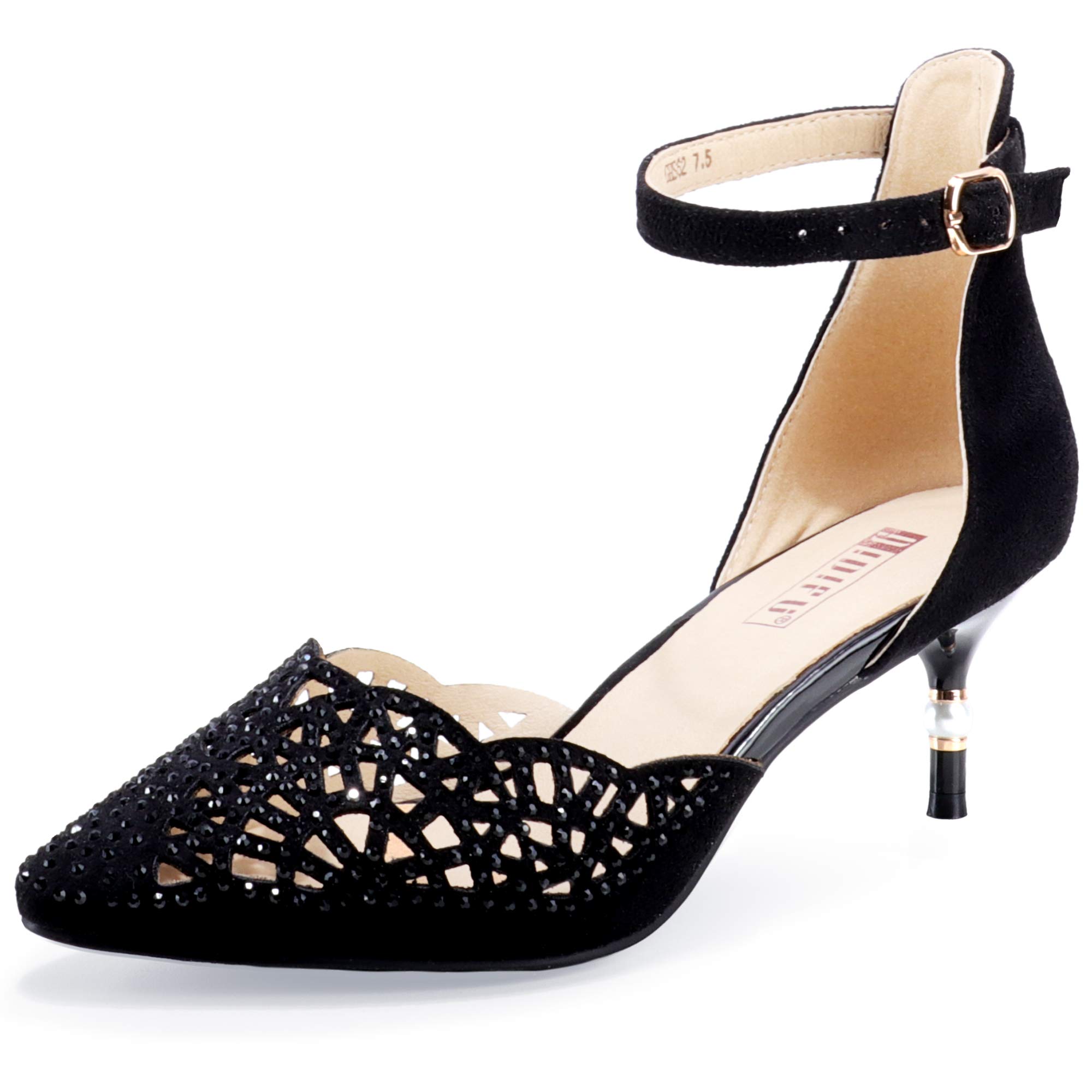 IDIFU Women's Rhinestone Sequins Kitten Heel Wedding Pumps - Elegant Low Heel Bridal Shoes for Bride, Evening Party & Special Occasions