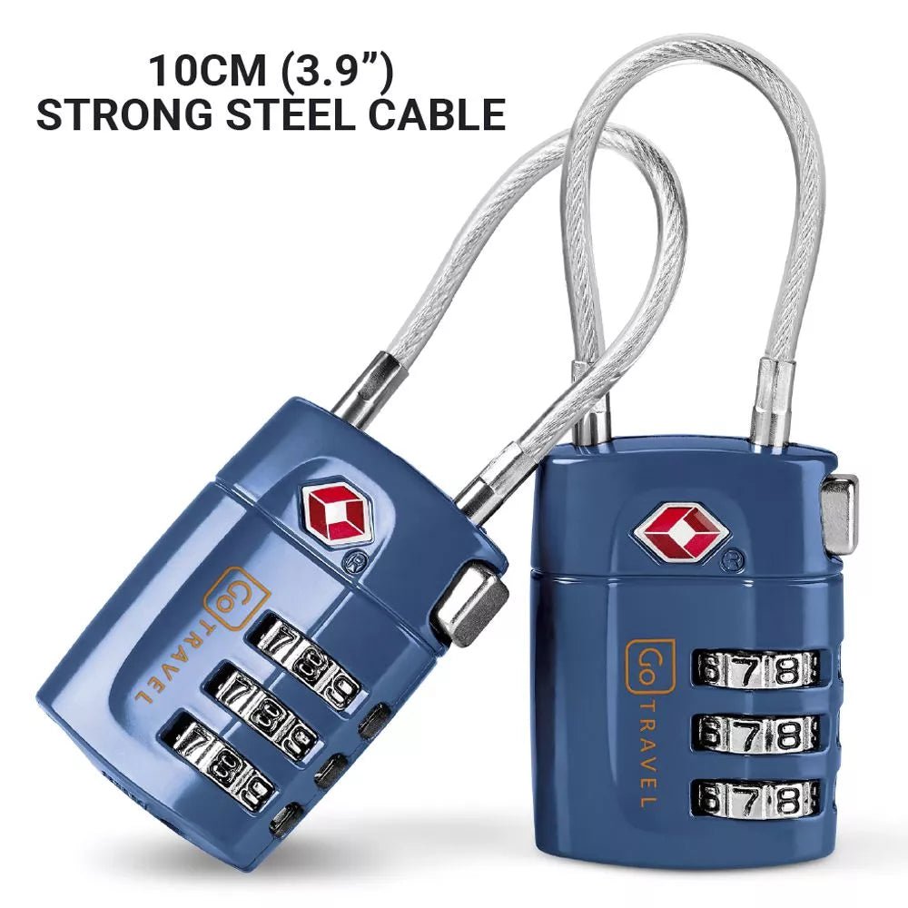 Go Travel Combi Cable Twin Padlocks TSA Approved - Secure Luggage Locks for Travel, Suitcases & Backpacks - Perfect for Airports, Hotels & Hostels