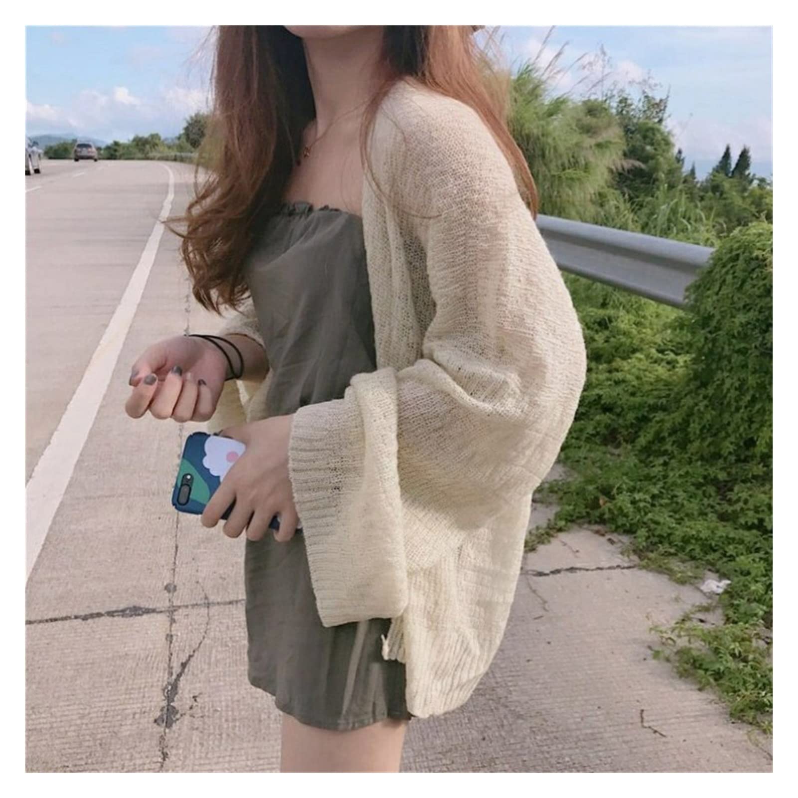 XJJZS Women's Plus Size Knitted Cardigan - Lightweight Summer Sweater, Loose Hollow Out Cardigan for Women (Color A, One Size) - Perfect for Casual Wear, Office Outfits & Layering in Warm Weather