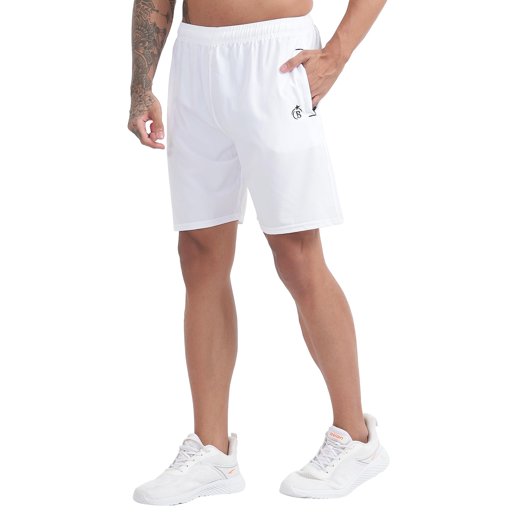 BLUE STAR SHARK Men's Athletic Sports Shorts - Quick Dry Lightweight Workout Shorts with Zip Pockets & Elastic Waistband - Perfect for Running, Gym Training & Outdoor Activities