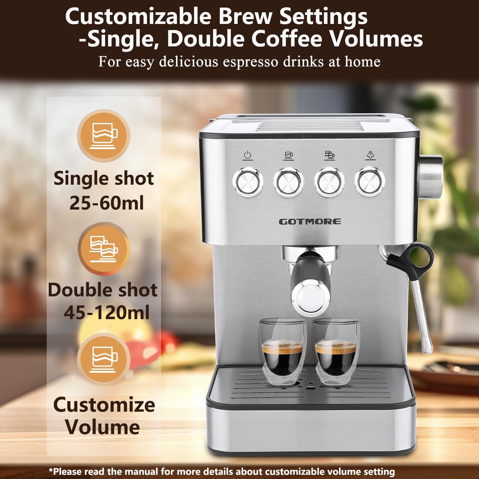 Professional Espresso Coffee Machine with Steam Milk Frother - Stainless Steel Home Espresso Maker for Cappuccino, Latte & Americano (60.8oz Removable Water Tank) | Perfect for Home Baristas & Coffee Lovers